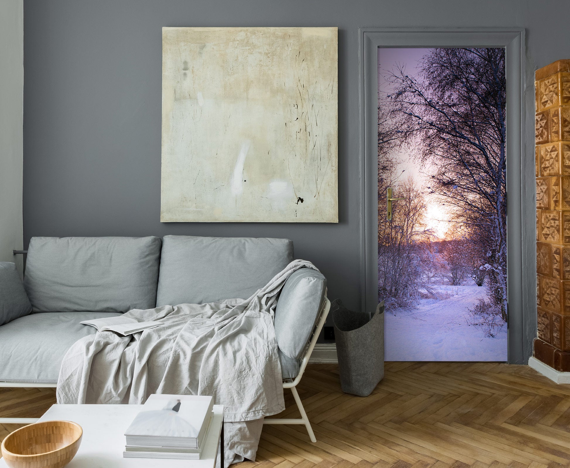 3D Snow Path Trees 10605 Assaf Frank Door Mural