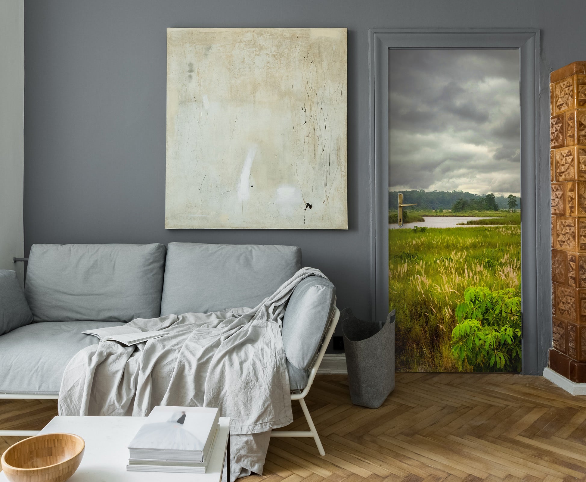 3D Grass Dark Clouds 107221 Beth Sheridan Door Mural