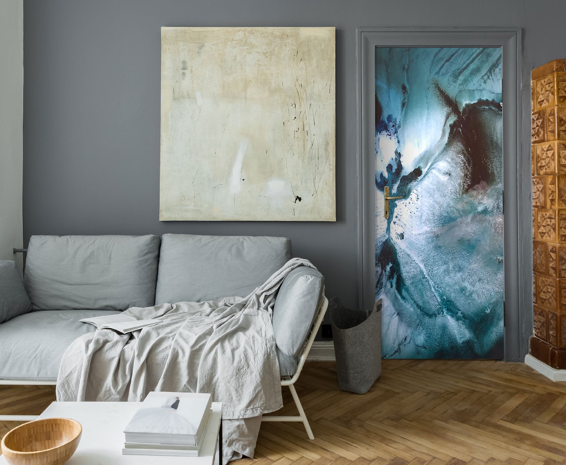 3D Grey Blue 3164 Skromova Marina Door Mural