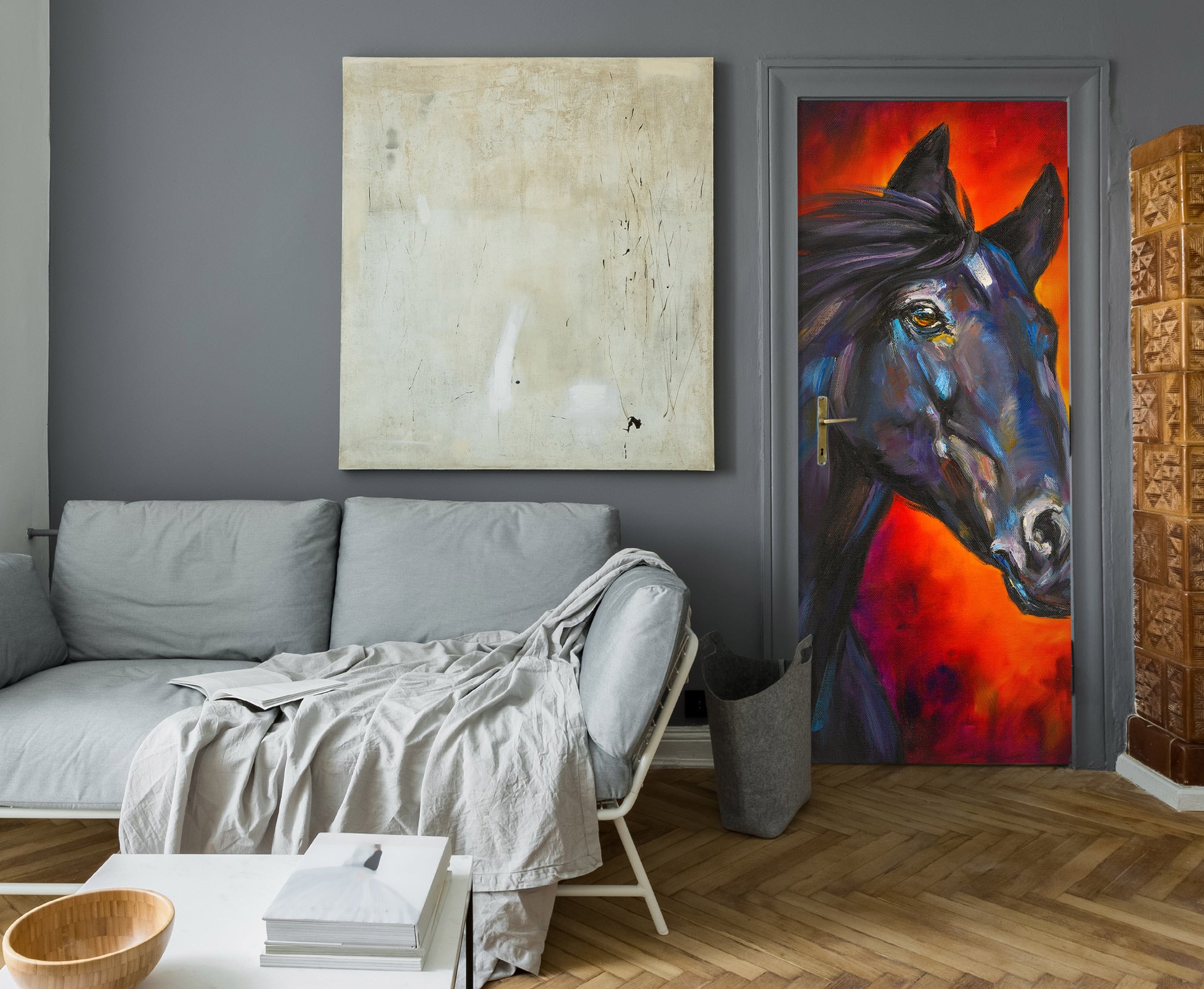 3D Black Horse 3092 Skromova Marina Door Mural