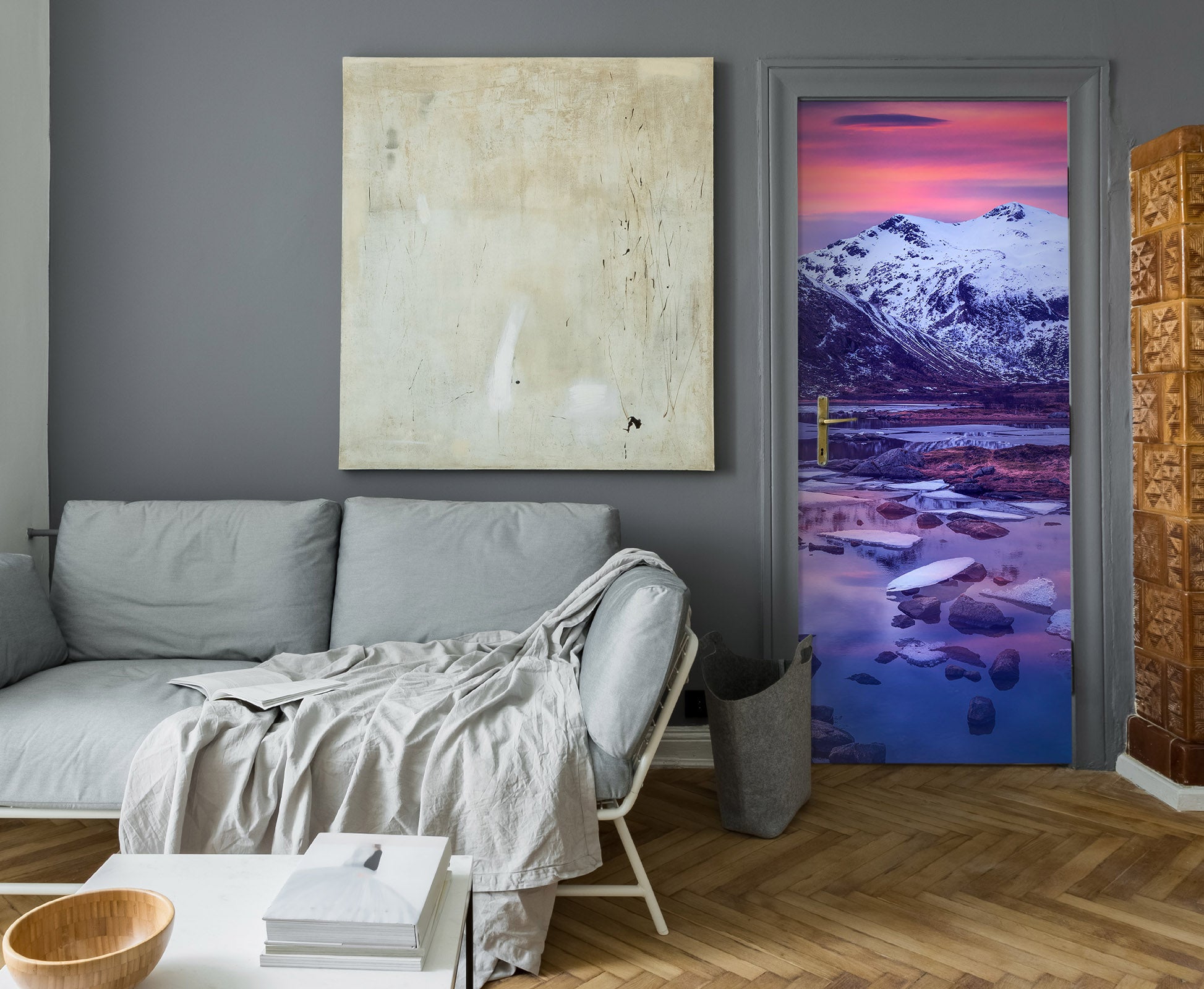 3D Lake Snow Mountain Sunset 11587 Marco Carmassi Door Mural