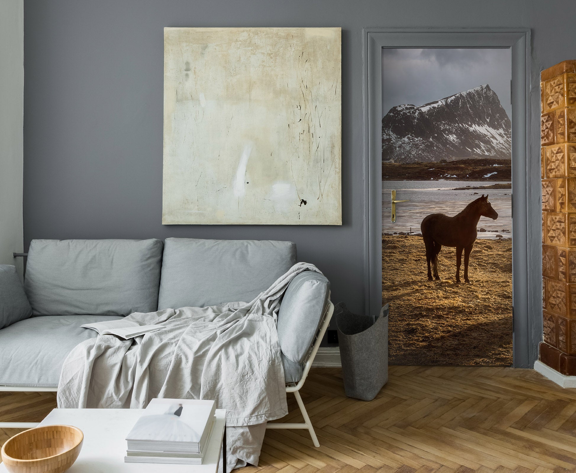 3D Snow Mountain Horse 11633 Marco Carmassi Door Mural