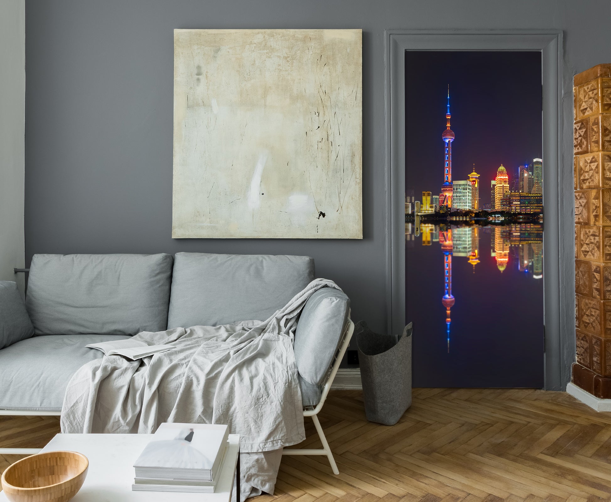 3D Oriental Pearl Tower Night 119209 Marco Carmassi Door Mural