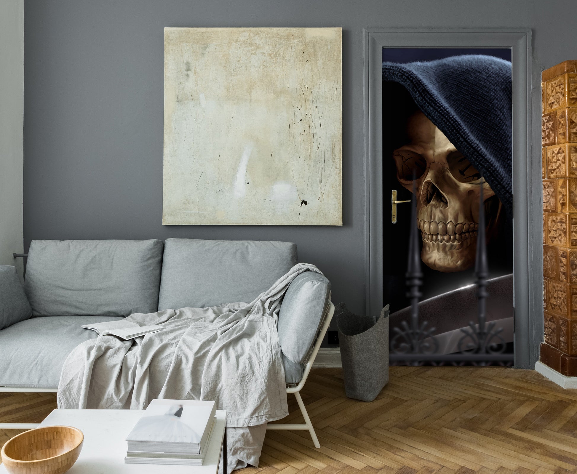 3D Black Hat Skull 643 Tom Wood Door Mural