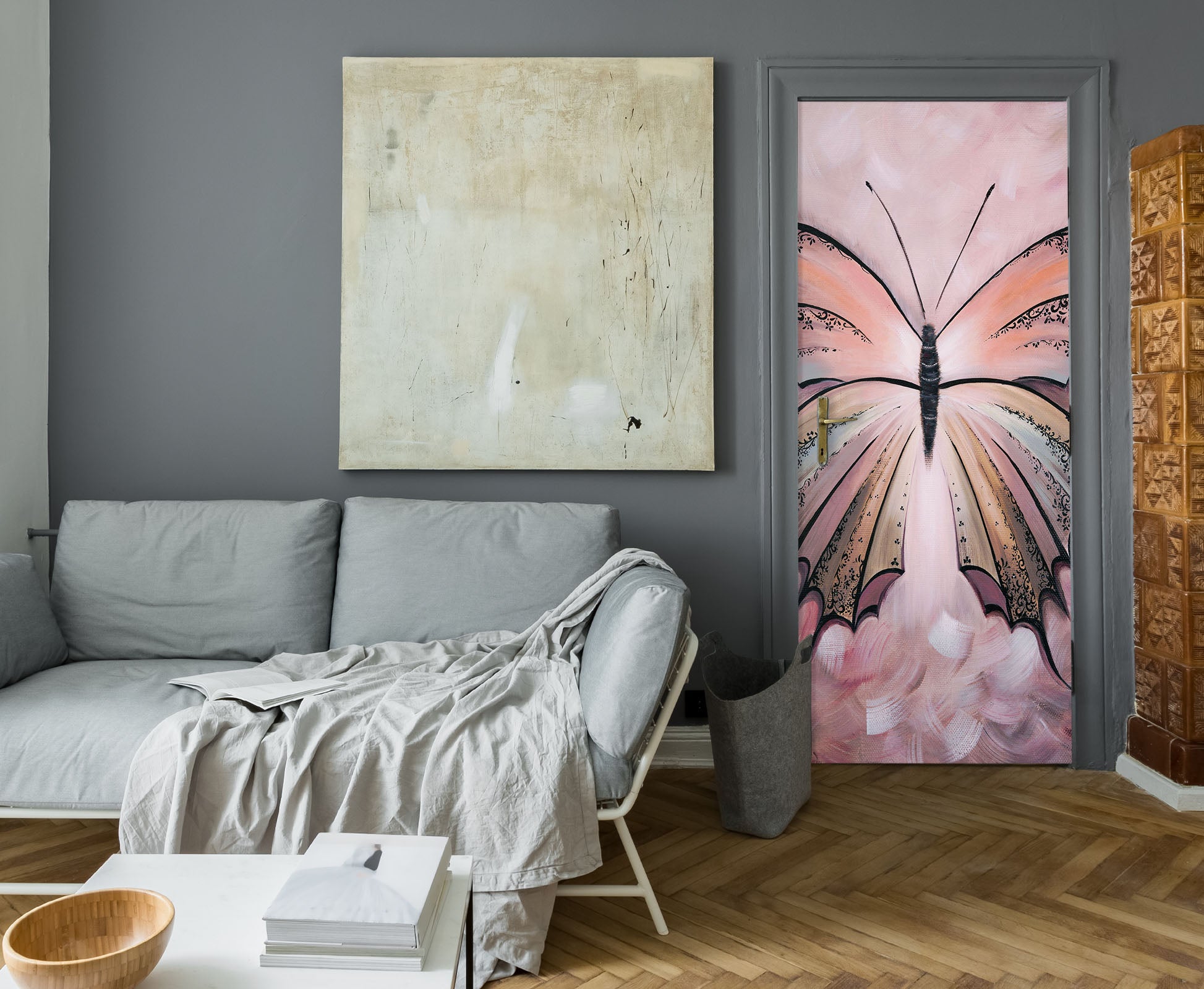 3D Pink Butterfly 3302 Skromova Marina Door Mural