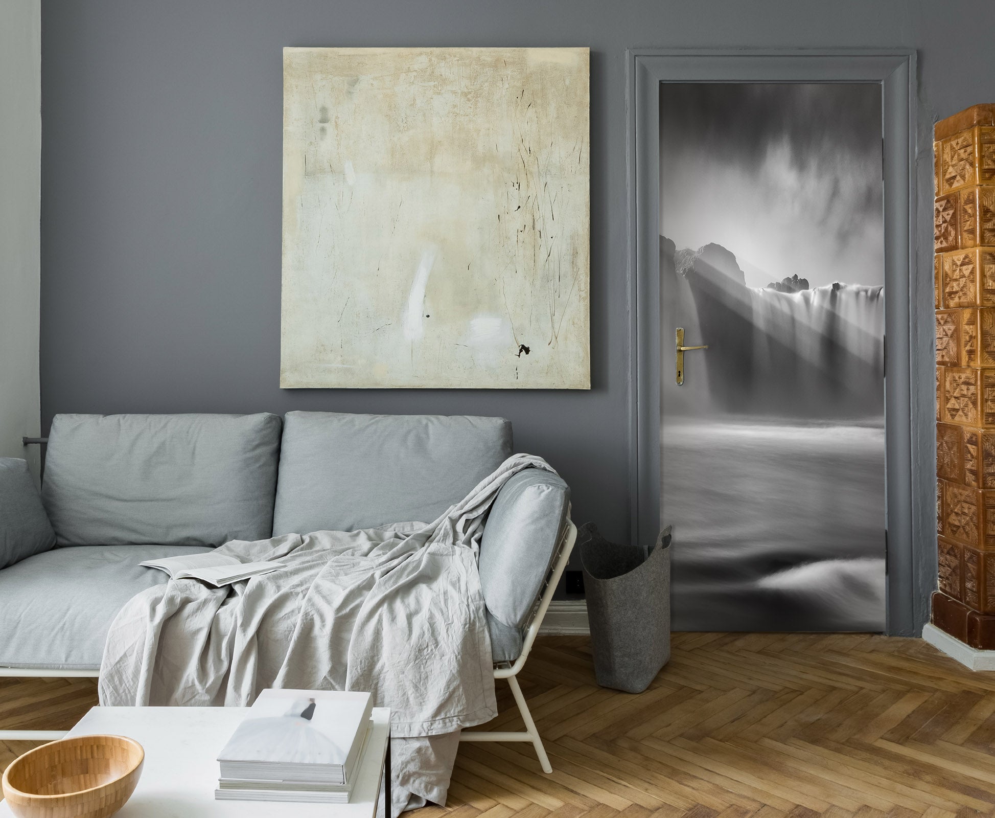 3D Grey Waterfall 11564 Marco Carmassi Door Mural