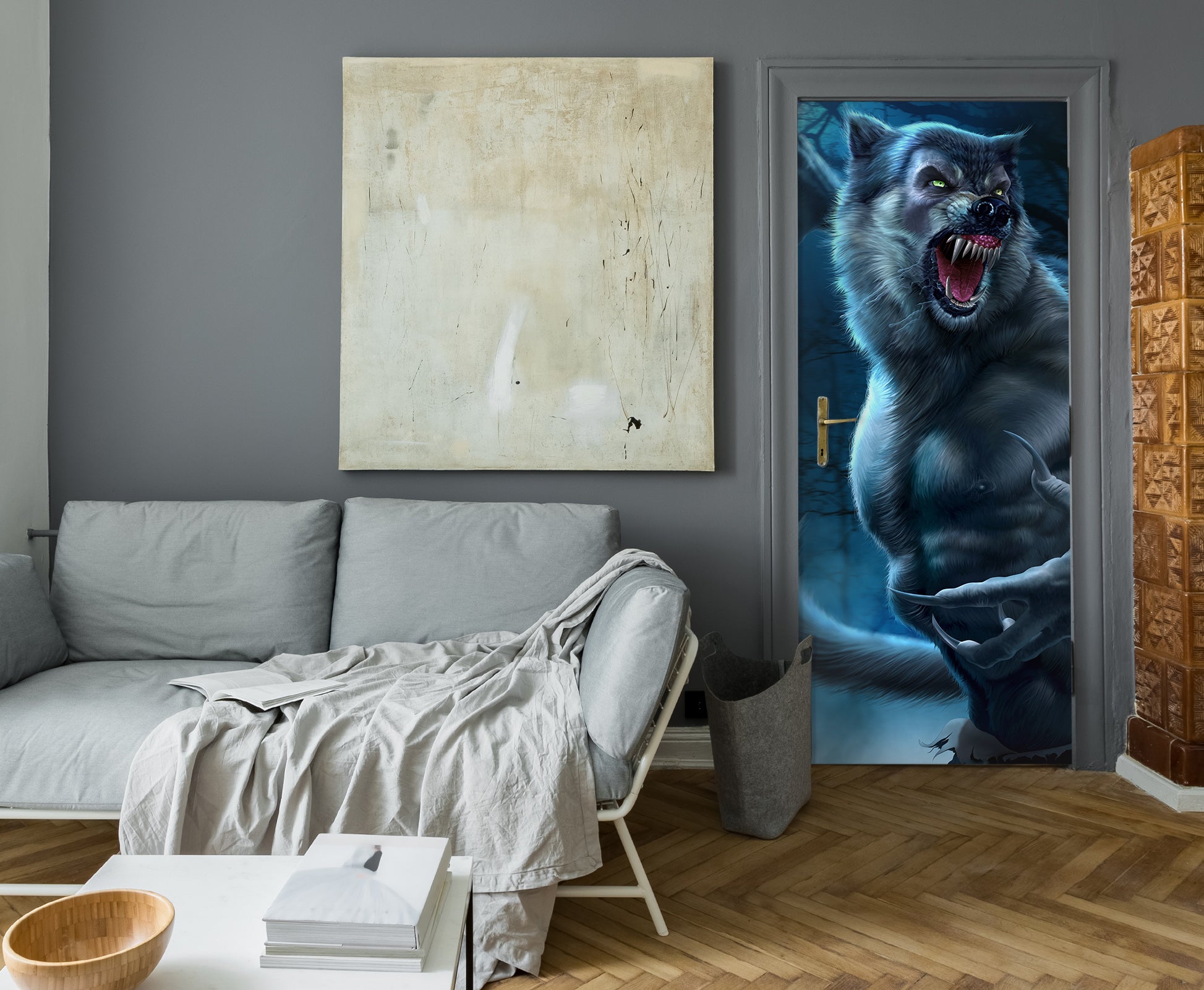 3D Forest Werewolf 626 Tom Wood Door Mural