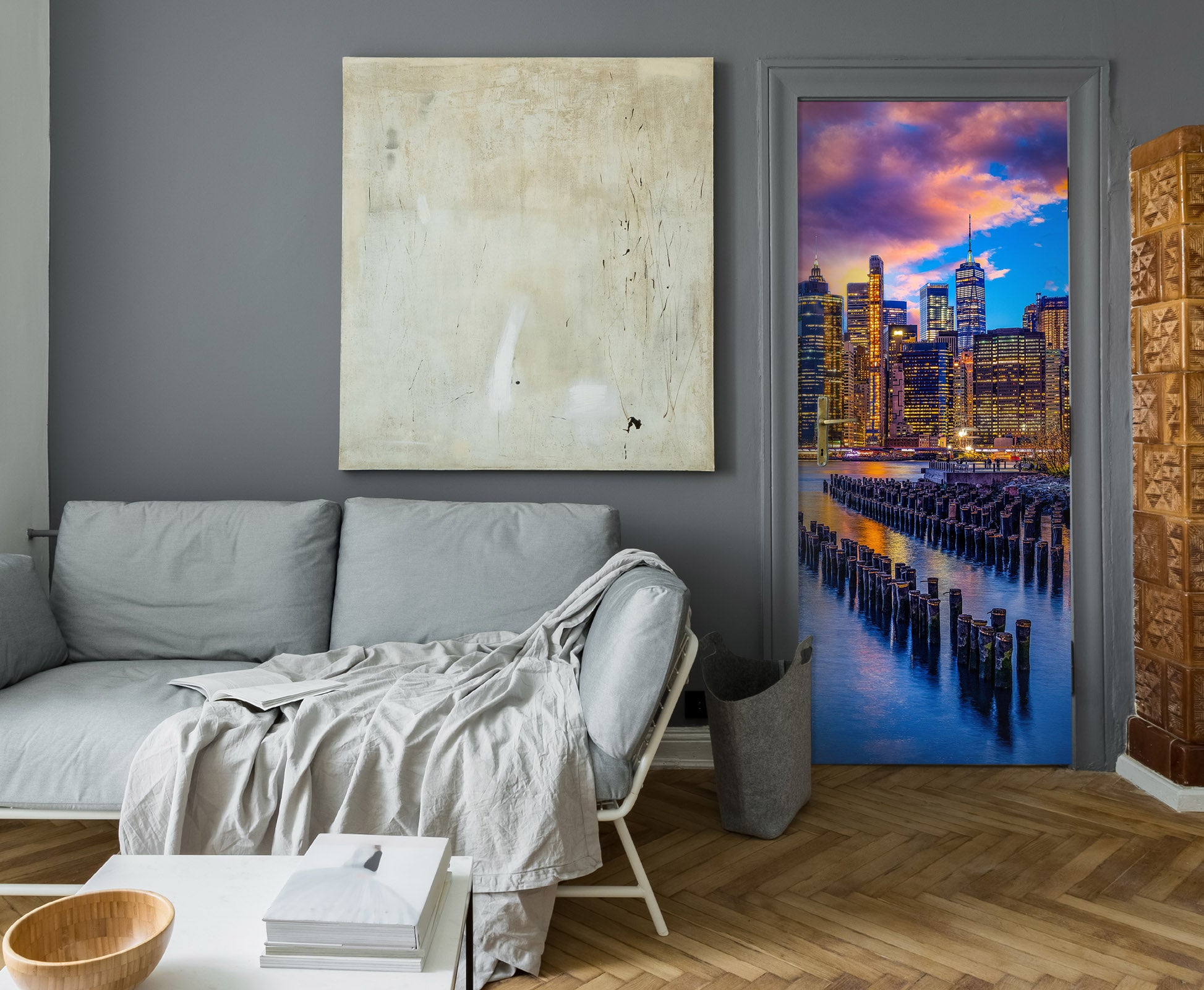 3D Night City Sky Building 12021 Marco Carmassi Door Mural