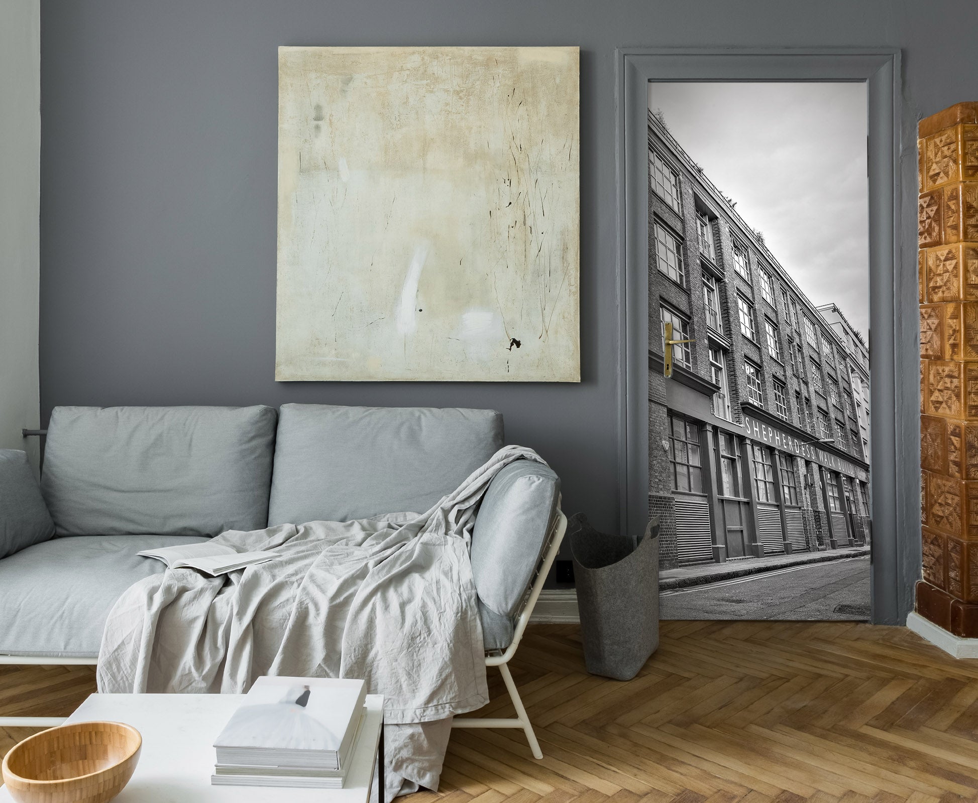 3D Gray Building 10672 Assaf Frank Door Mural