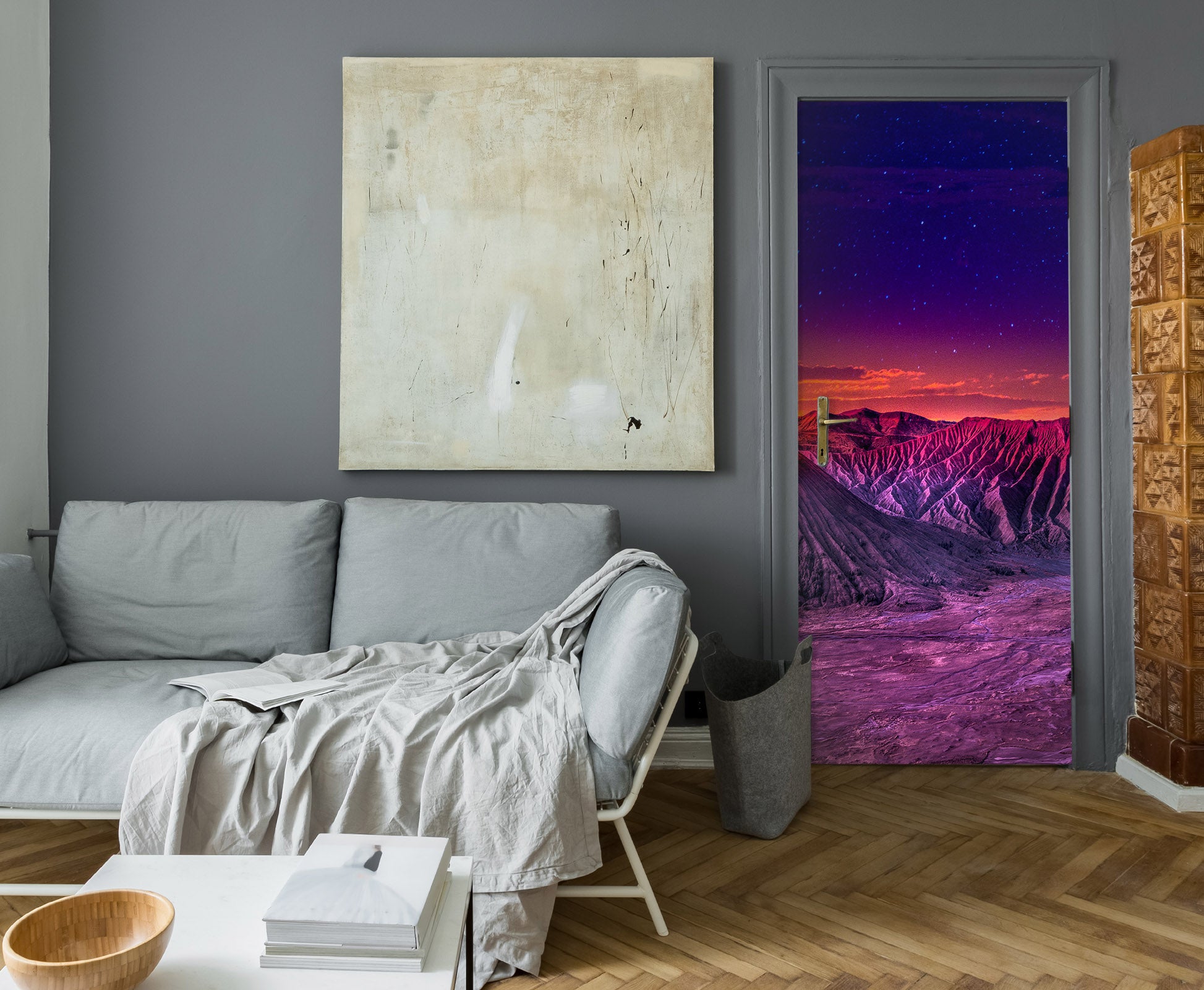 3D Snow Rock Night Starry Sky 12014 Marco Carmassi Door Mural