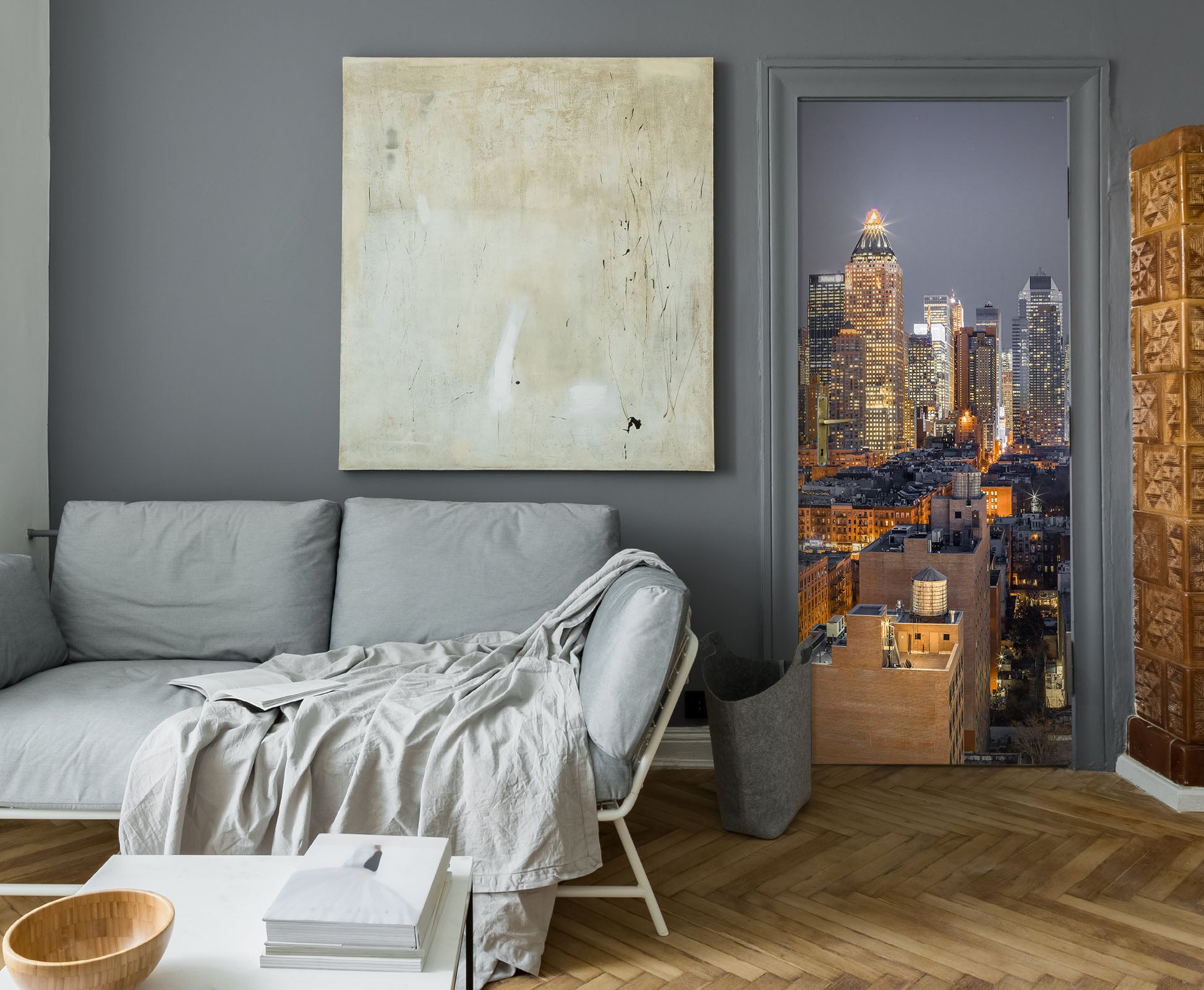 3D City Night Building 101180 Assaf Frank Door Mural