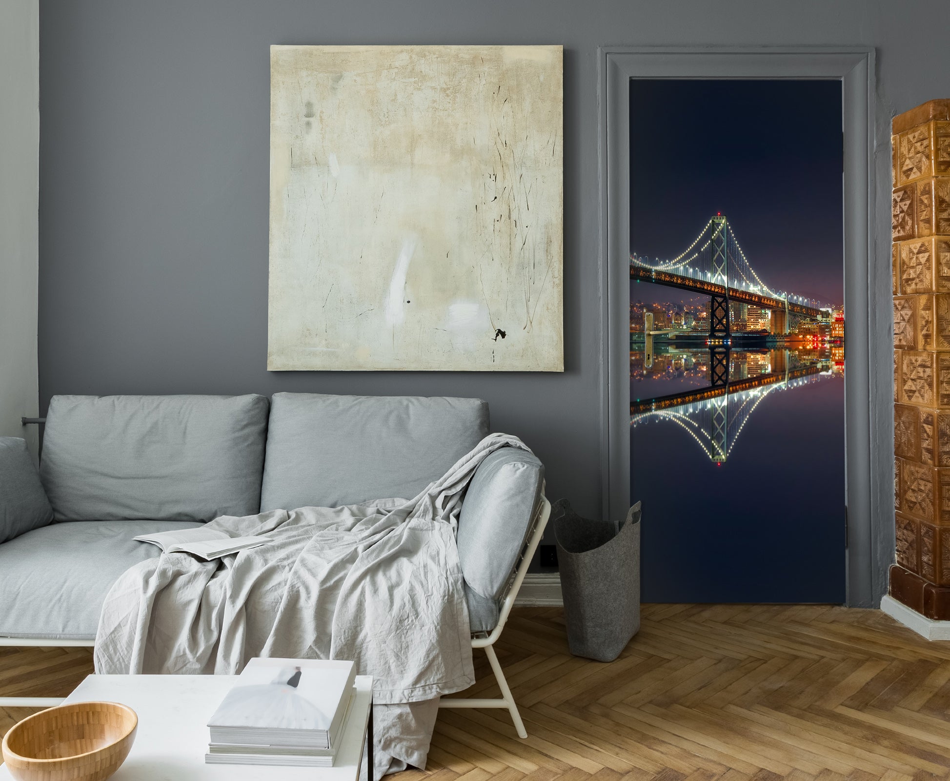 3D Night Bridge Shadow 119120 Marco Carmassi Door Mural