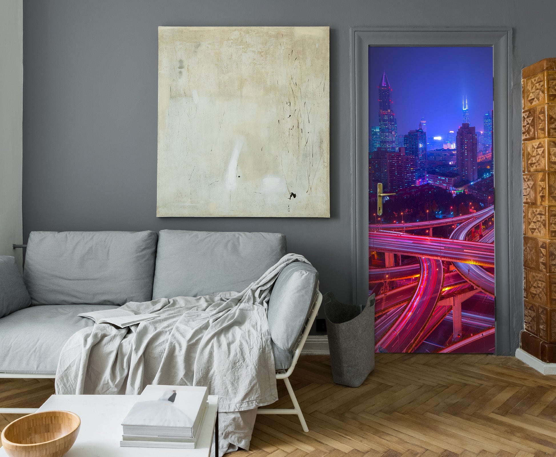 3D Red Light Overpass 119154 Marco Carmassi Door Mural