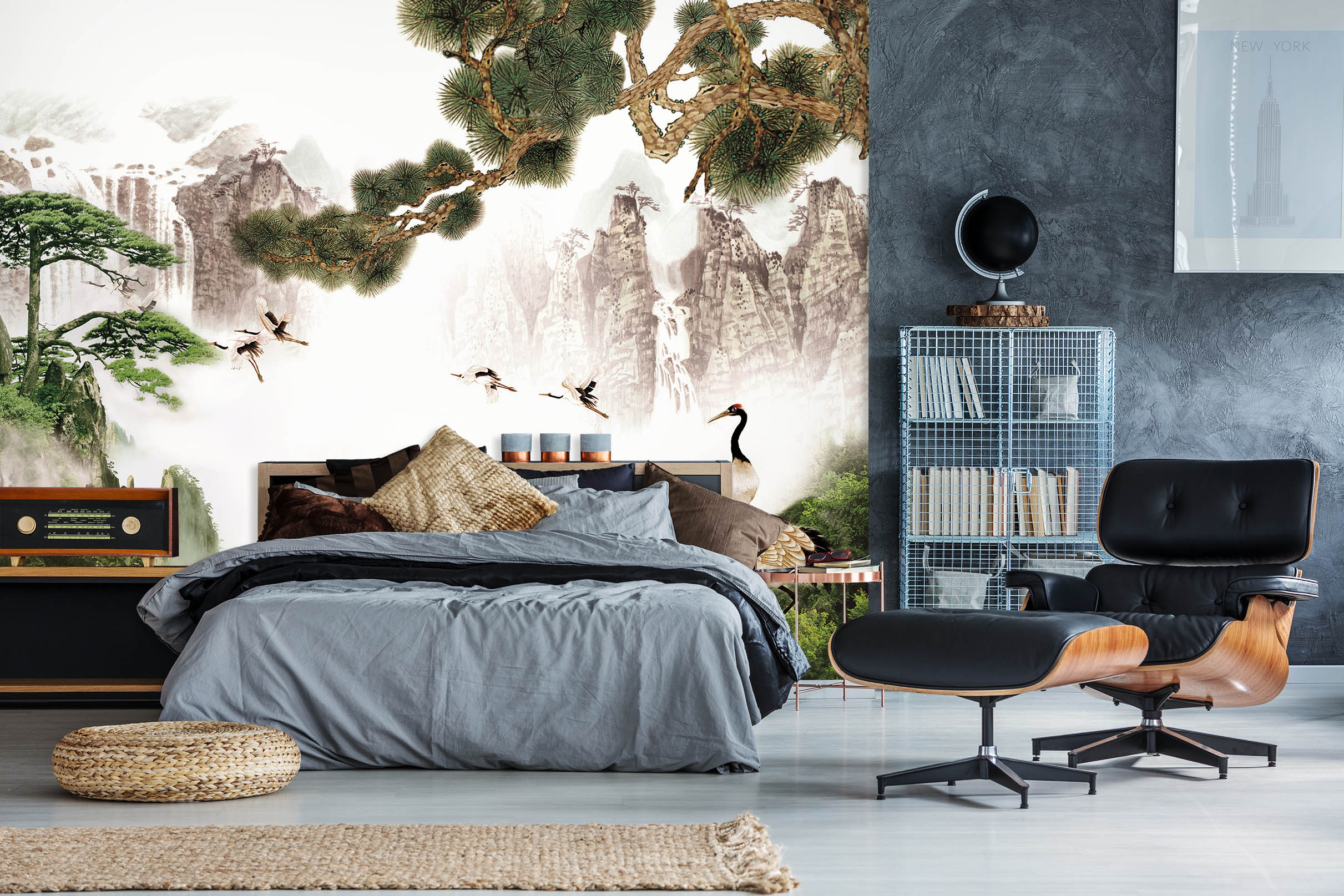 3D Alpine White Crane 1619 Wall Murals