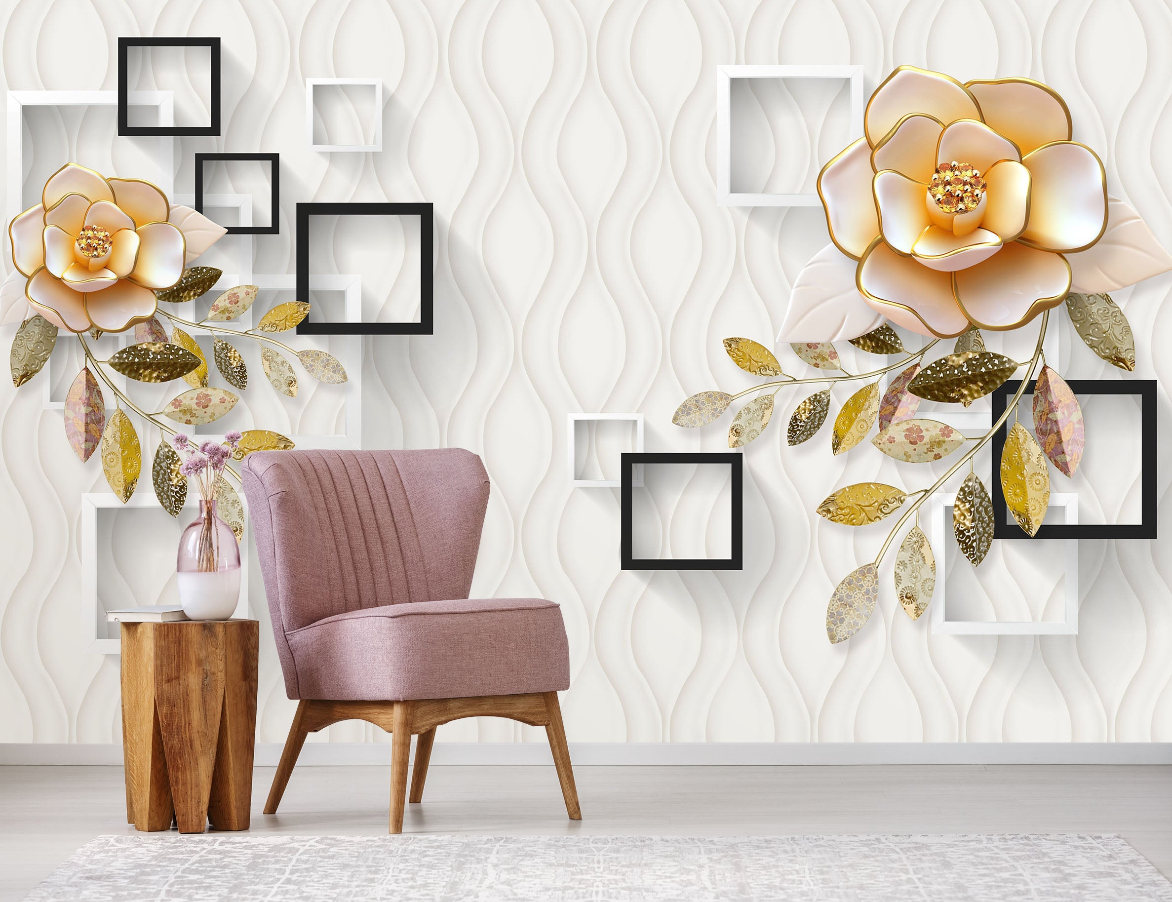 3D Flower Square 1632 Wall Murals