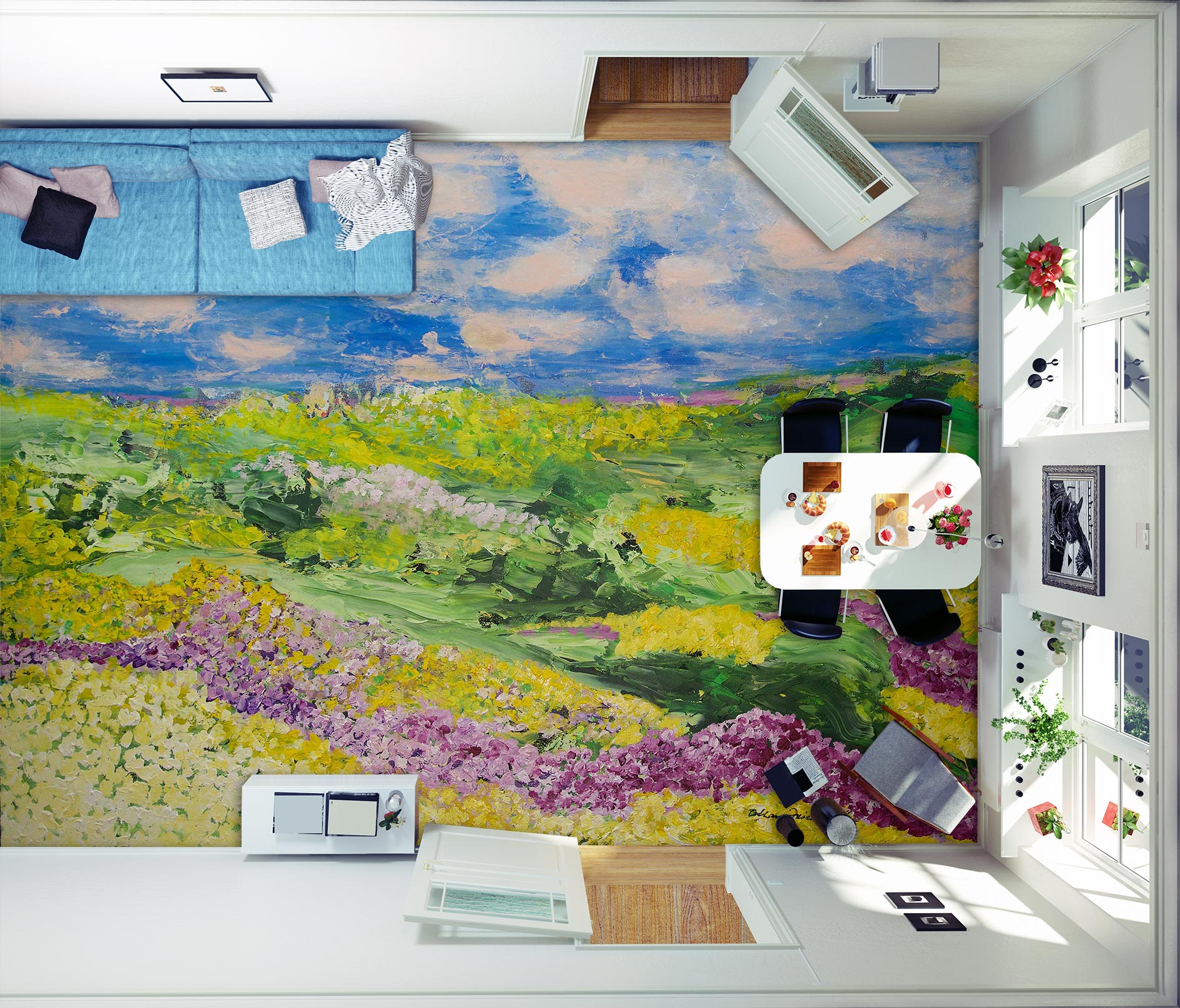 3D Sky Lawn Flowers 9671 Allan P. Friedlander Floor Mural  Wallpaper Murals Self-Adhesive Removable Print Epoxy