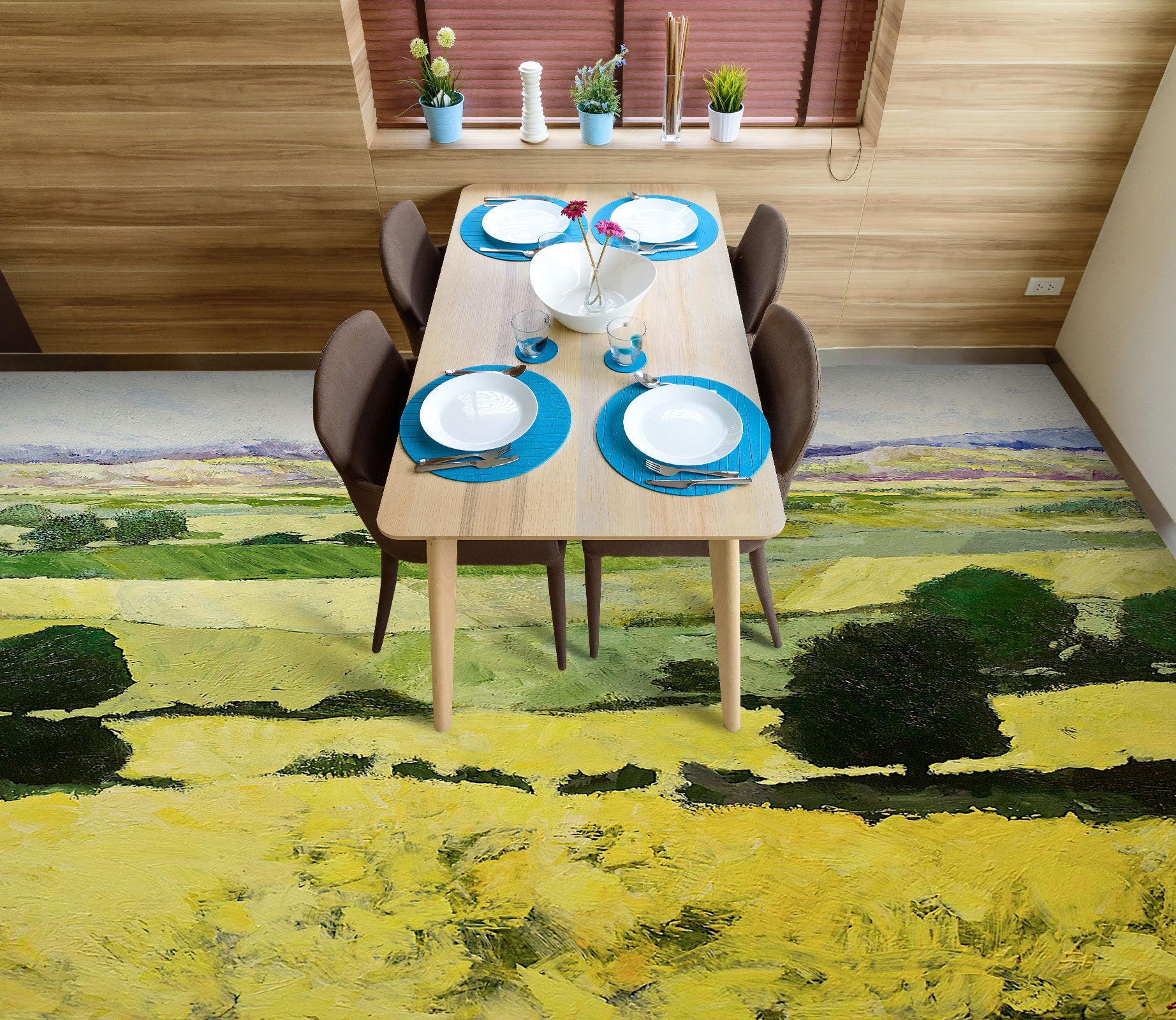 3D Yellow Green Field Grass Trees 9514 Allan P. Friedlander Floor Mural  Wallpaper Murals Self-Adhesive Removable Print Epoxy