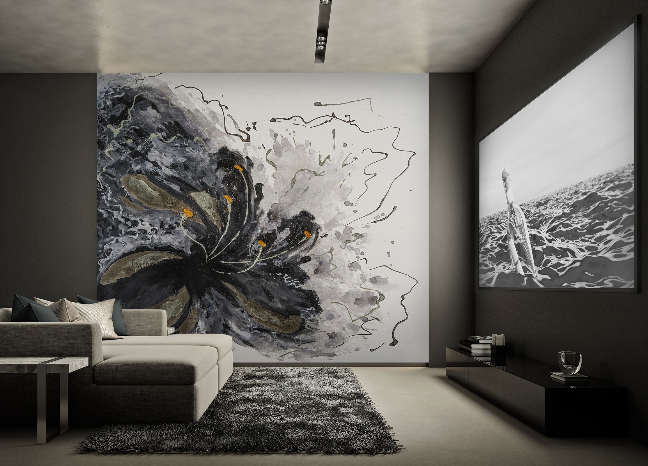 3D Black Ink Flower 209 Skromova Marina Wall Mural Wall Murals