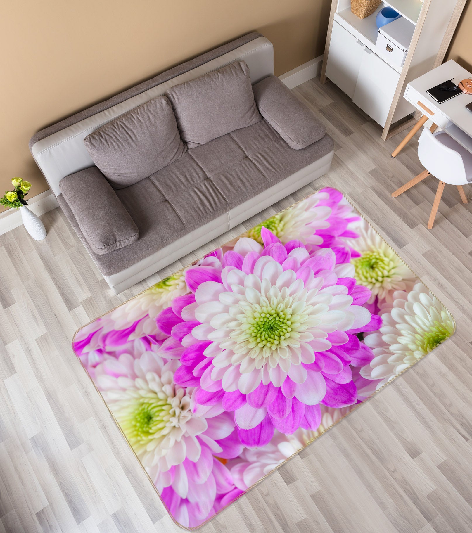 3D White Chrysanthemum 3021 Assaf Frank Rug Non Slip Rug Mat