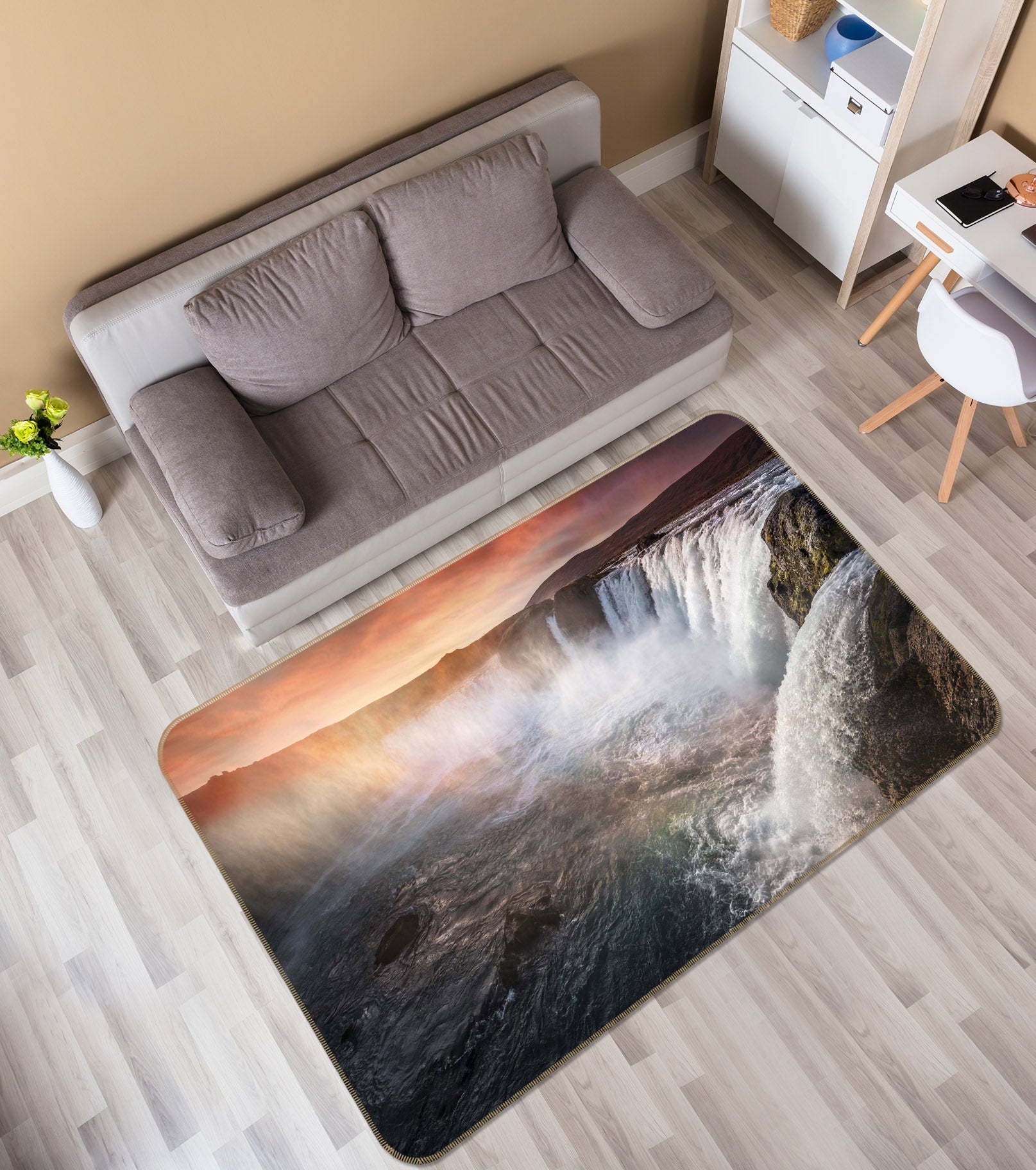 3D Canyon Waterfall 1107 Marco Carmassi Rug Non Slip Rug Mat