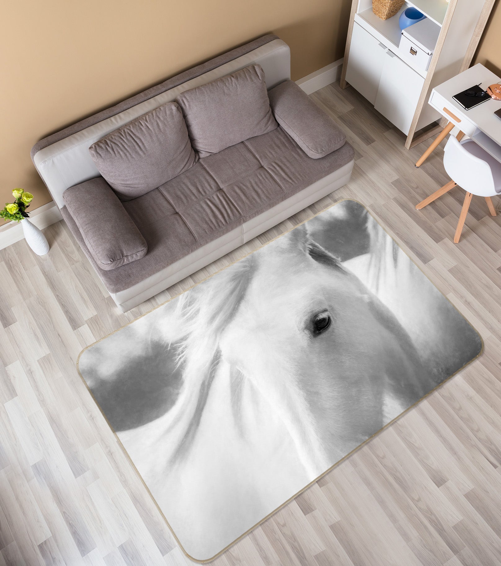 3D White Horse 1092 Marco Carmassi Rug Non Slip Rug Mat