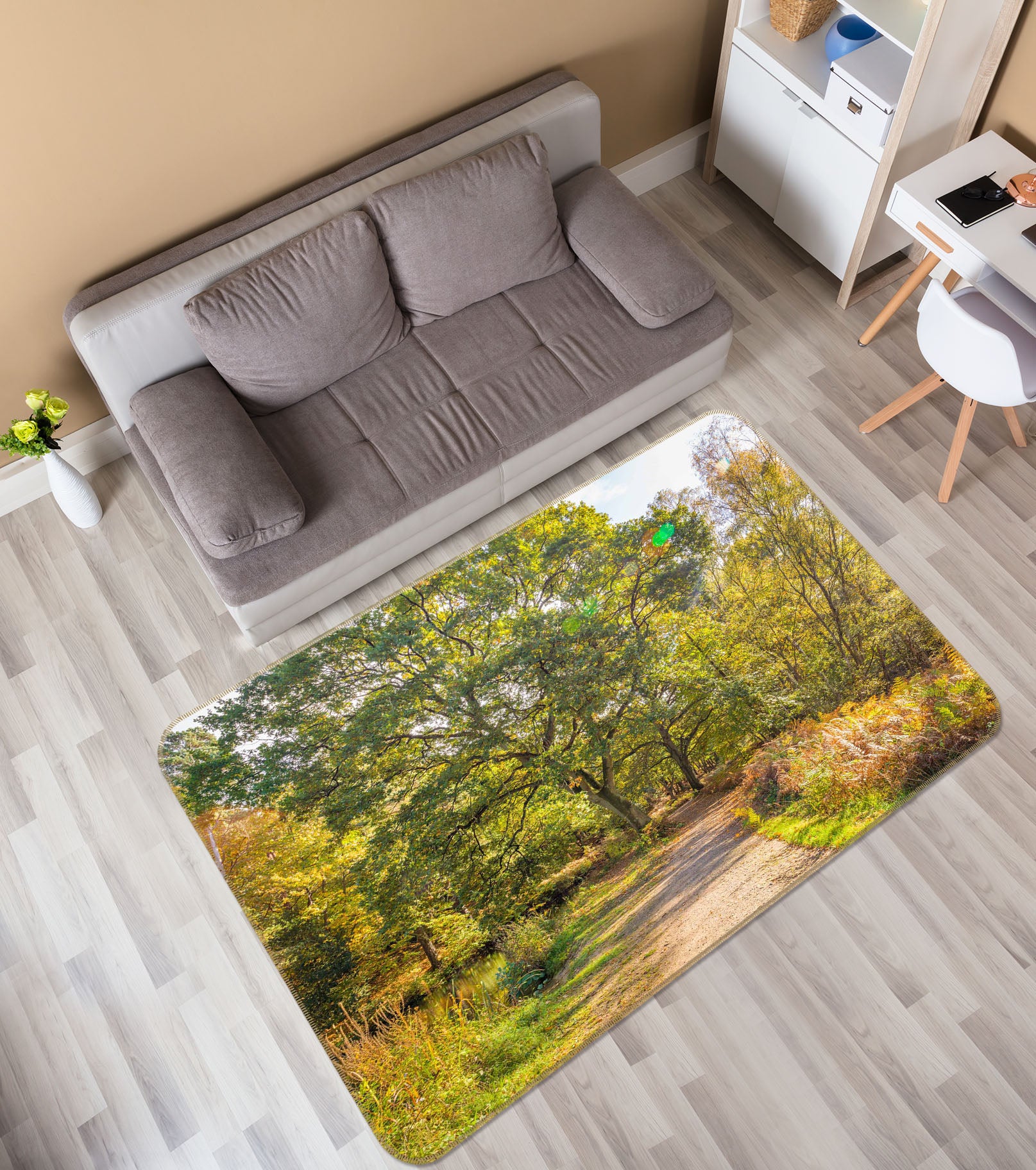 3D Woodland Road 129 Assaf Frank Rug Non Slip Rug Mat