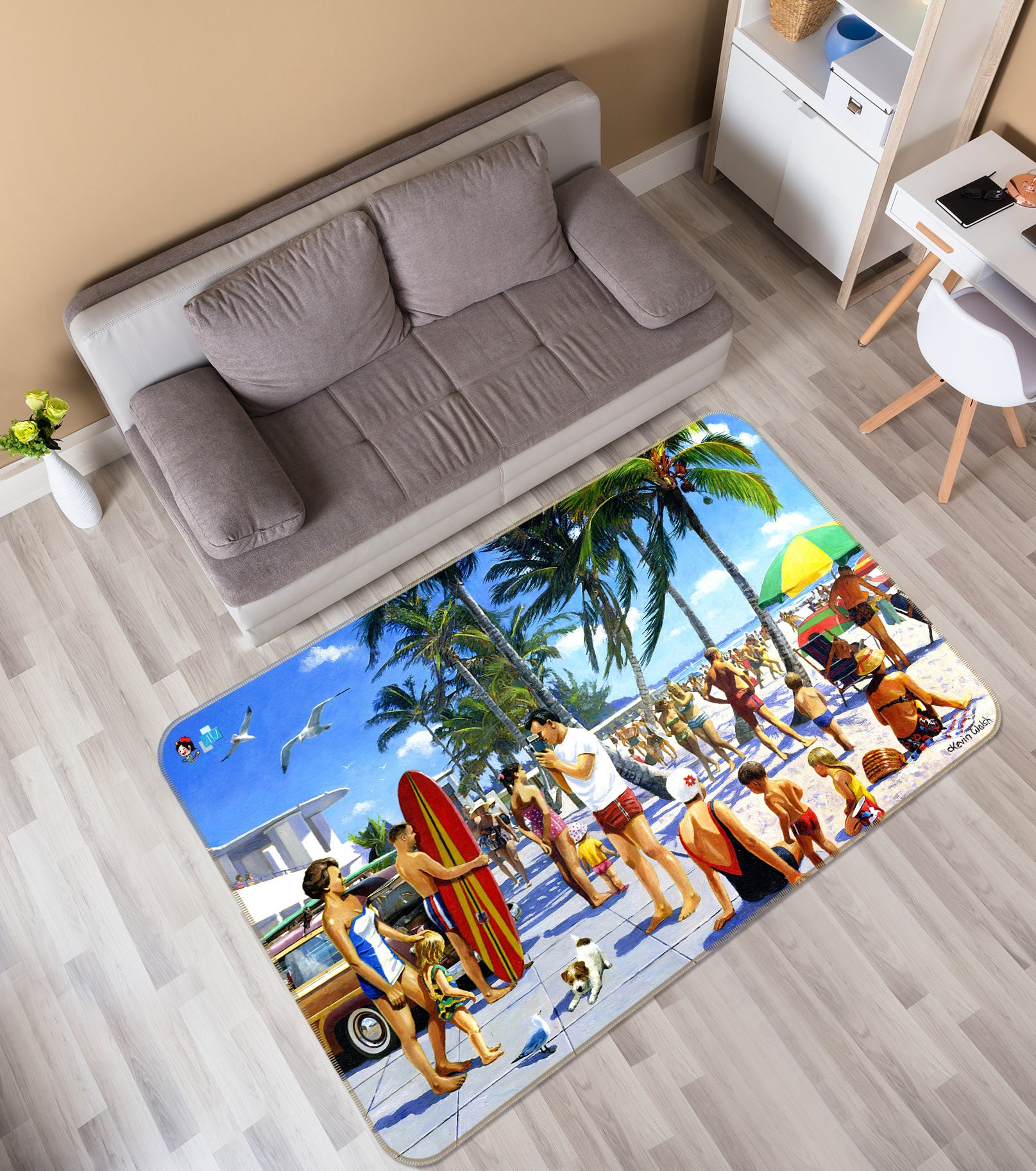 3D Beach People 021 Kevin Walsh Rug Non Slip Rug Mat