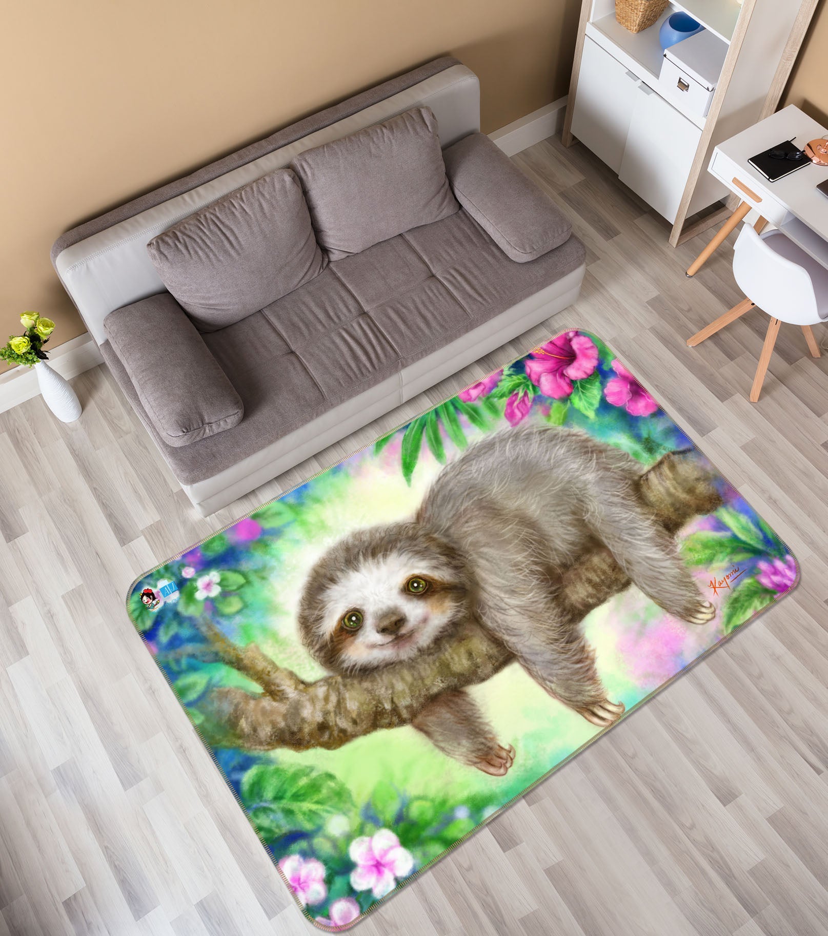 3D Cartoon Sloth 5750 Kayomi Harai Rug Non Slip Rug Mat