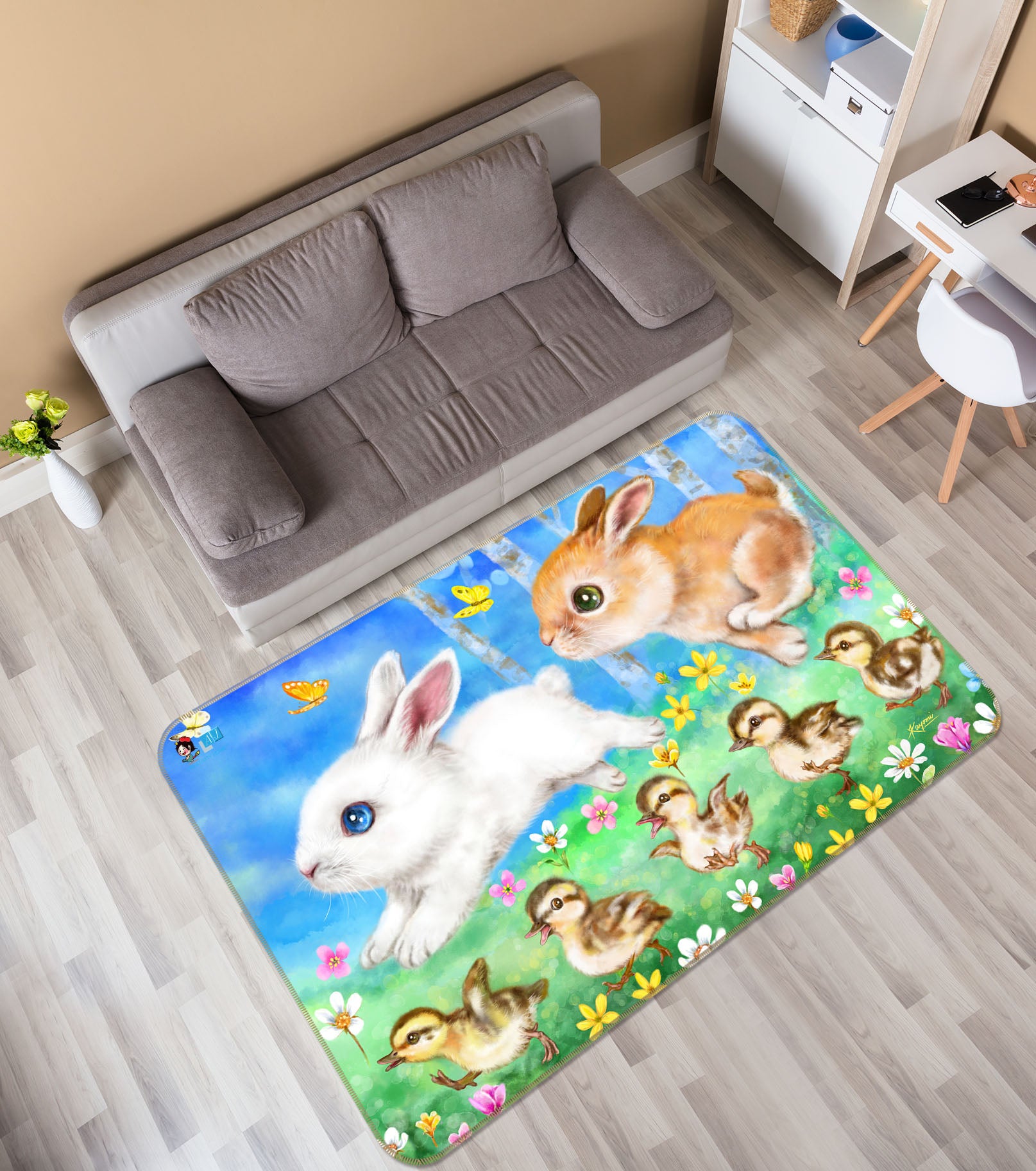 3D Rabbit Duck 5714 Kayomi Harai Rug Non Slip Rug Mat