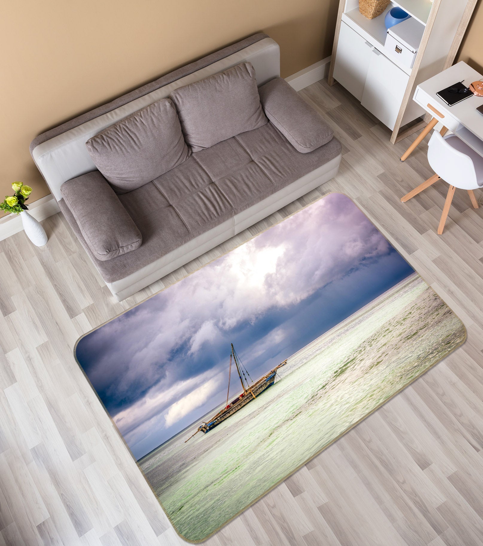 3D Sea Boat 1102 Marco Carmassi Rug Non Slip Rug Mat