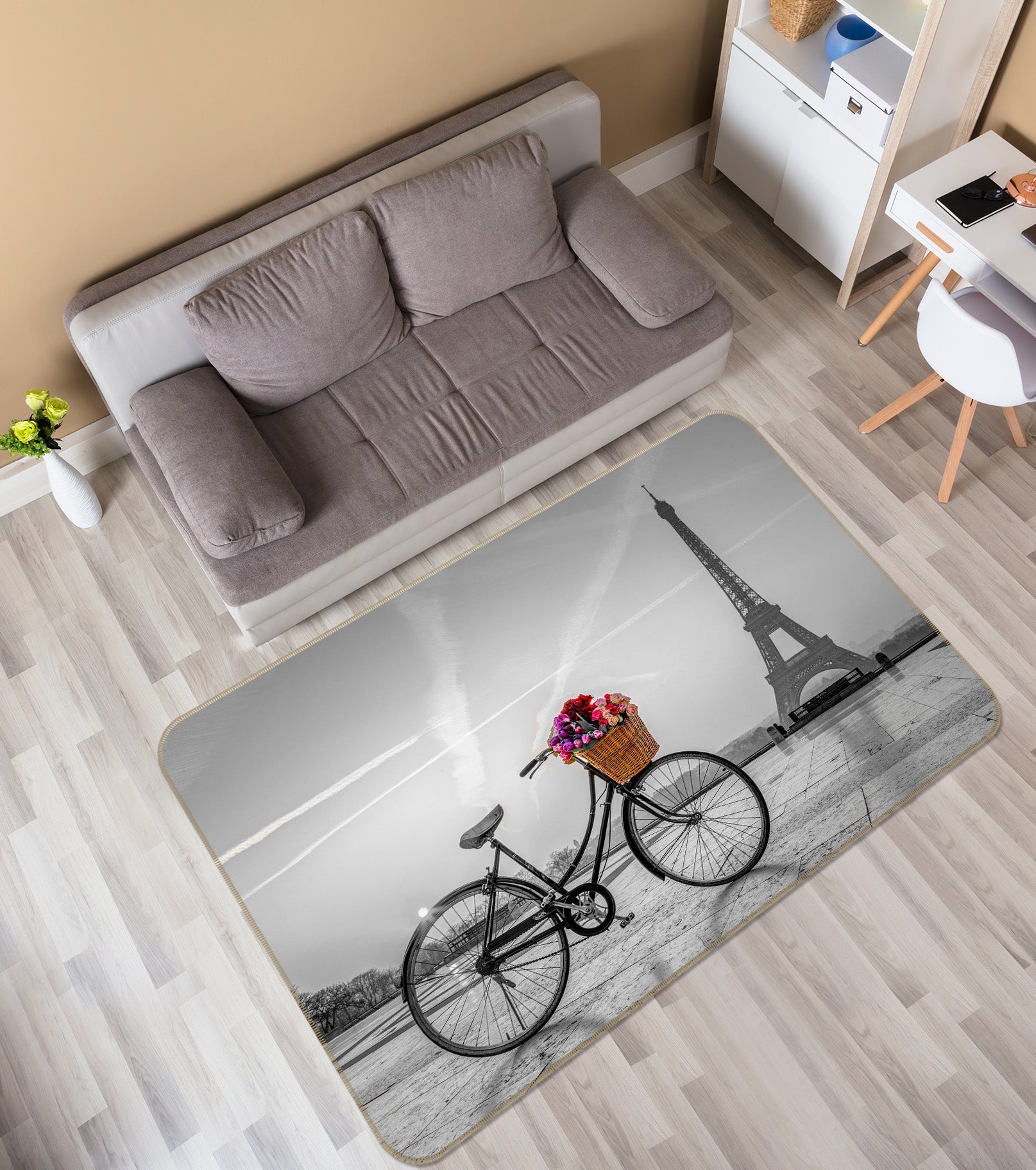 3D Bicycle Eiffel Tower 107 Assaf Frank Rug Non Slip Rug Mat