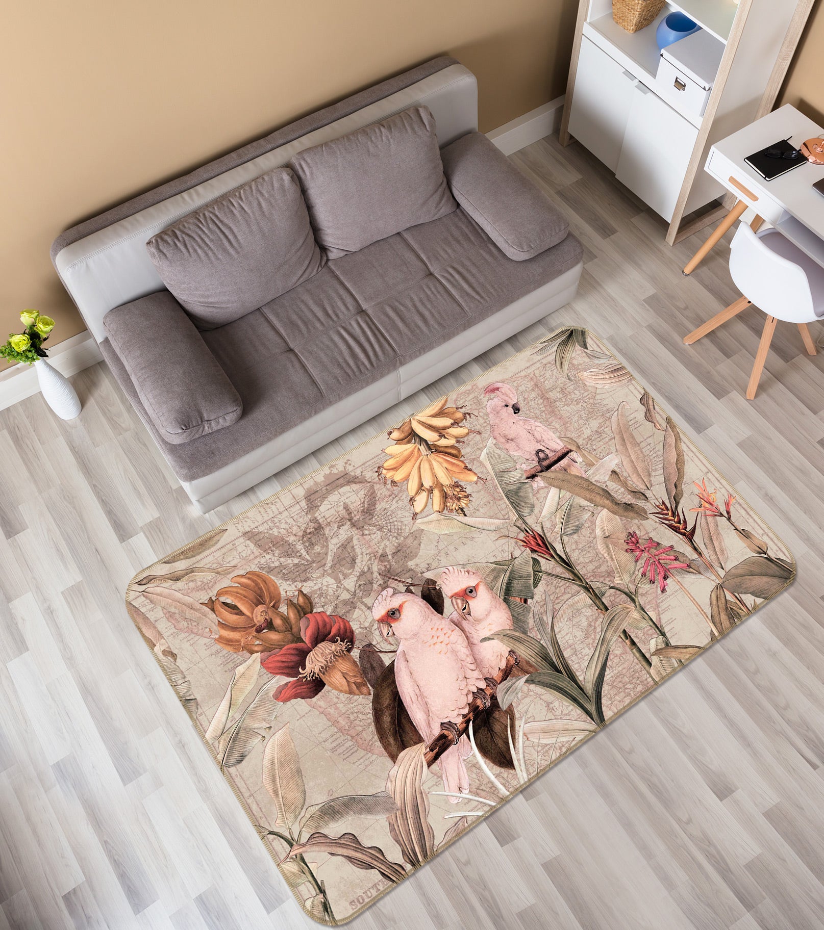 3D Pink Parrot Banana 070 Uta Naumann Rug Non Slip Rug Mat