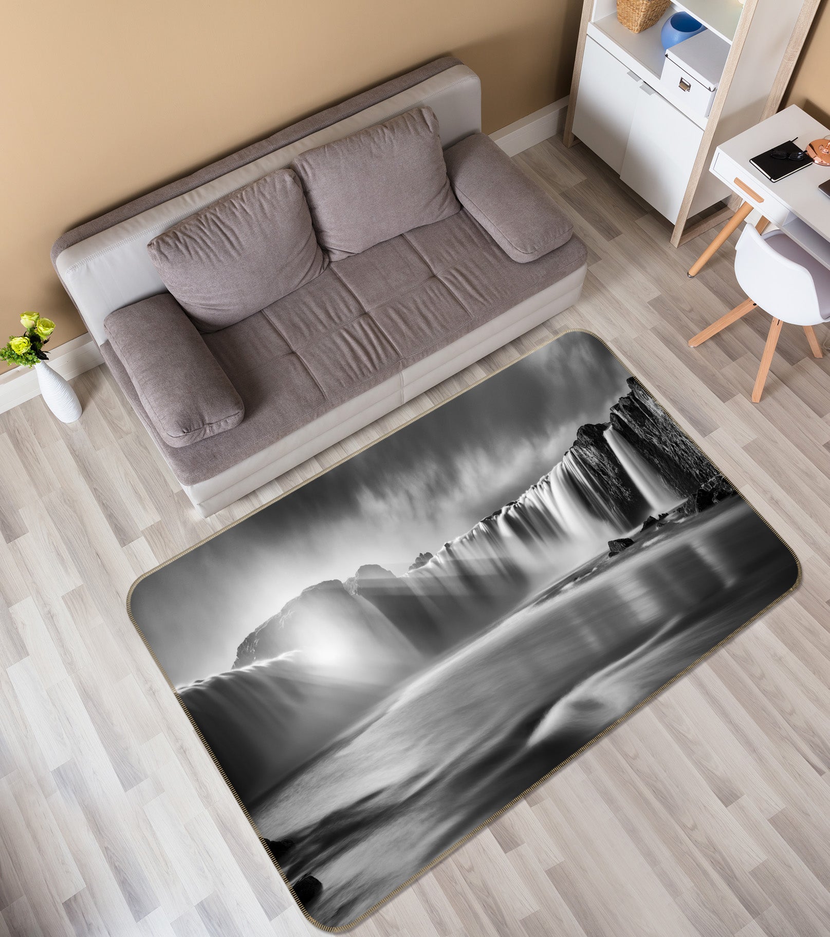 3D Grey Waterfall 1121 Marco Carmassi Rug Non Slip Rug Mat