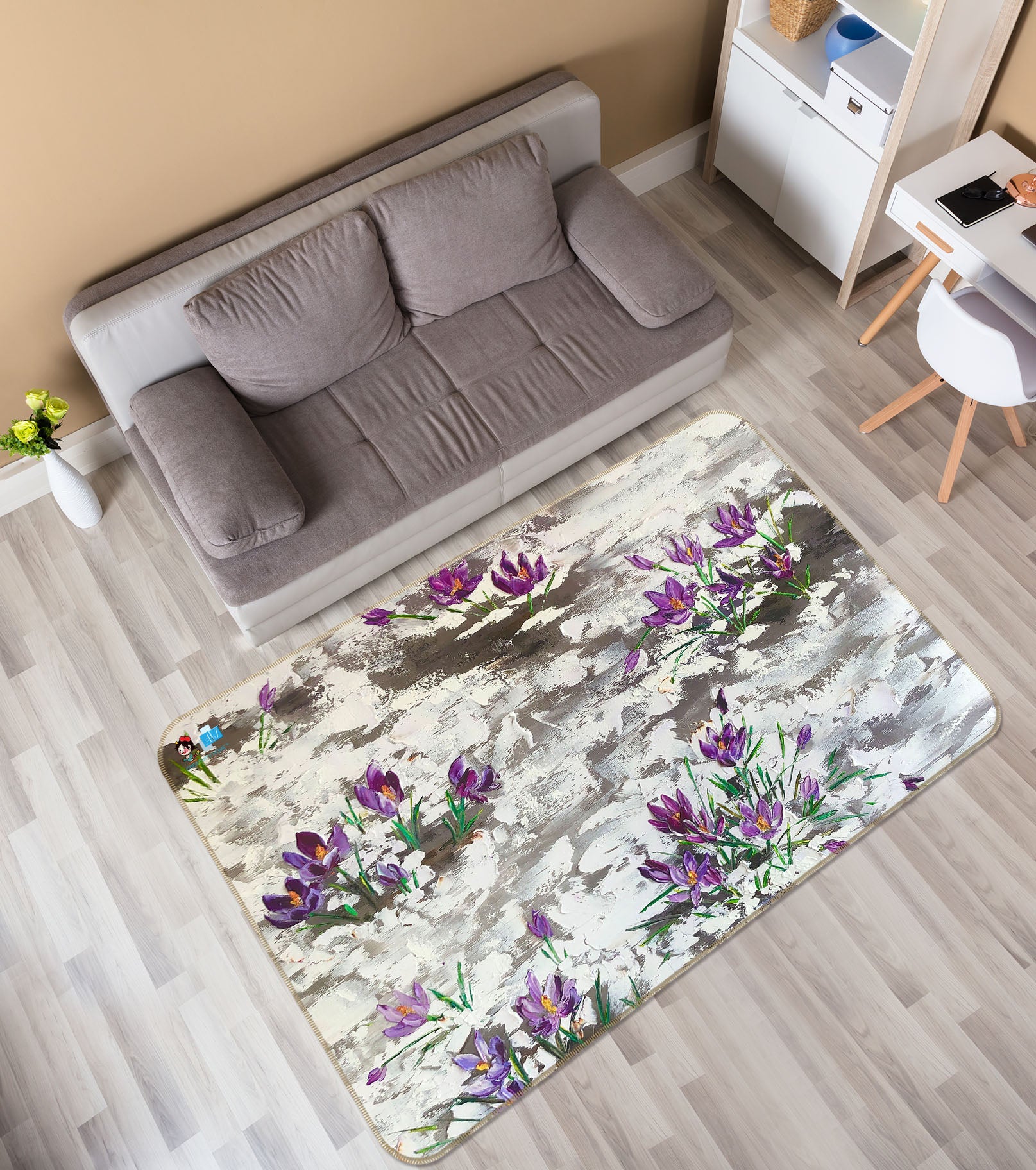 3D Purple Painted Flowers 1202 Skromova Marina Rug Non Slip Rug Mat