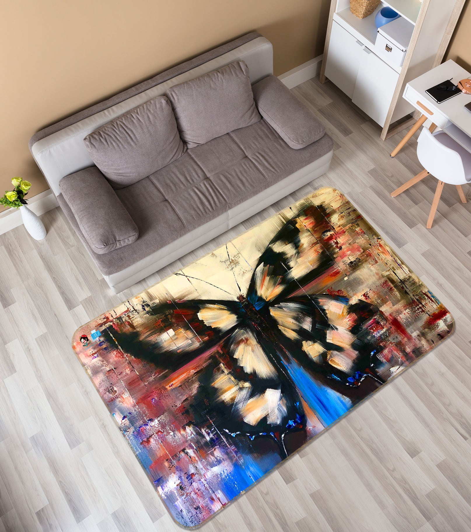 3D Vintage Painted Butterfly 1235 Skromova Marina Rug Non Slip Rug Mat