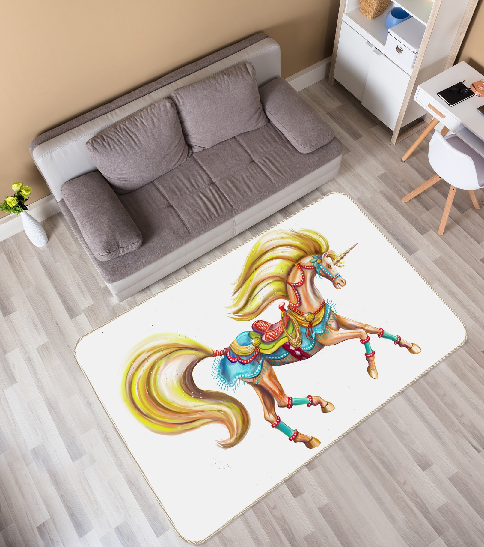 3D Golden Unicorn 3024 Rose Catherine Khan Rug Non Slip Rug Mat