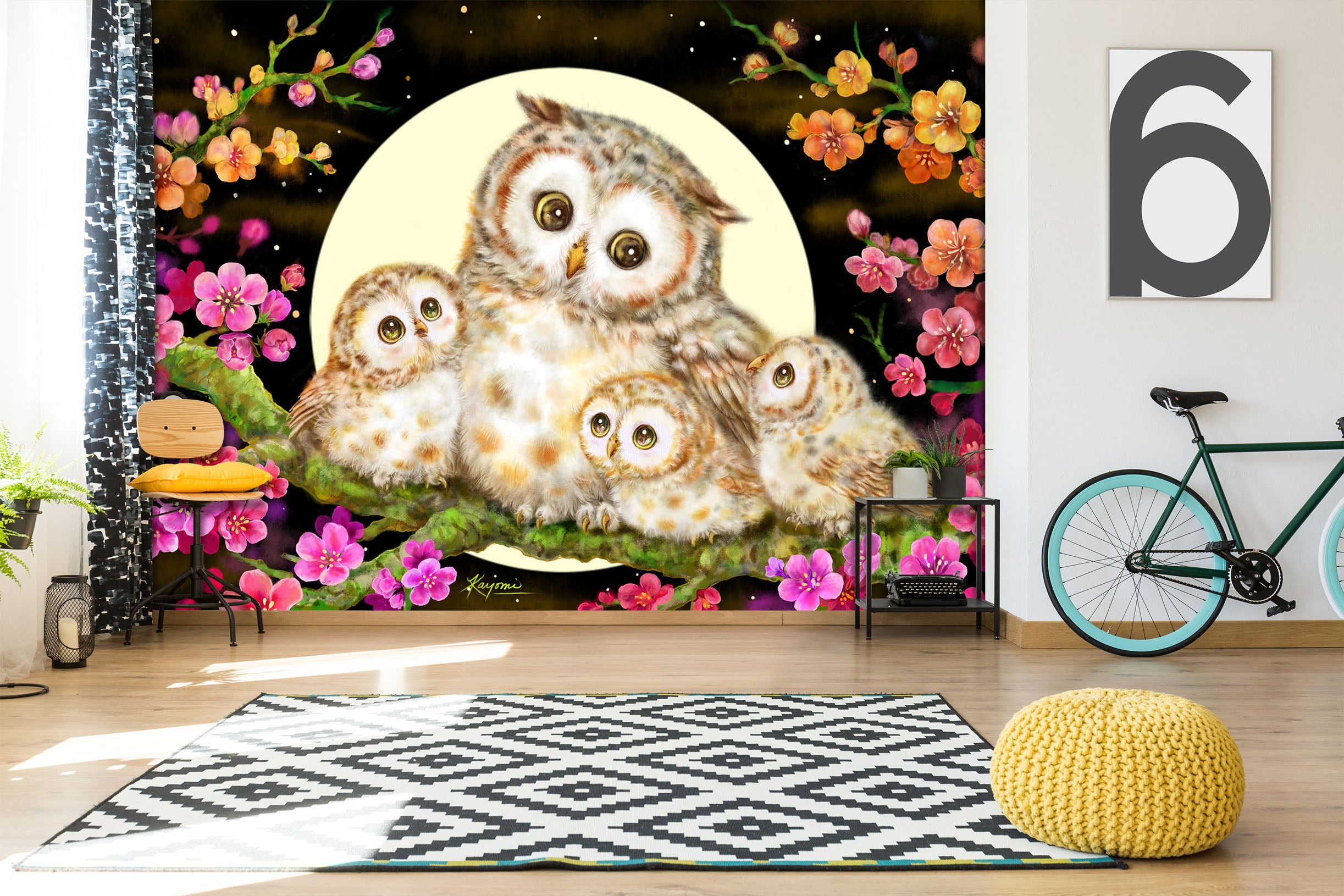 3D Cute Owl Moon 5529 Kayomi Harai Wall Mural Wall Murals