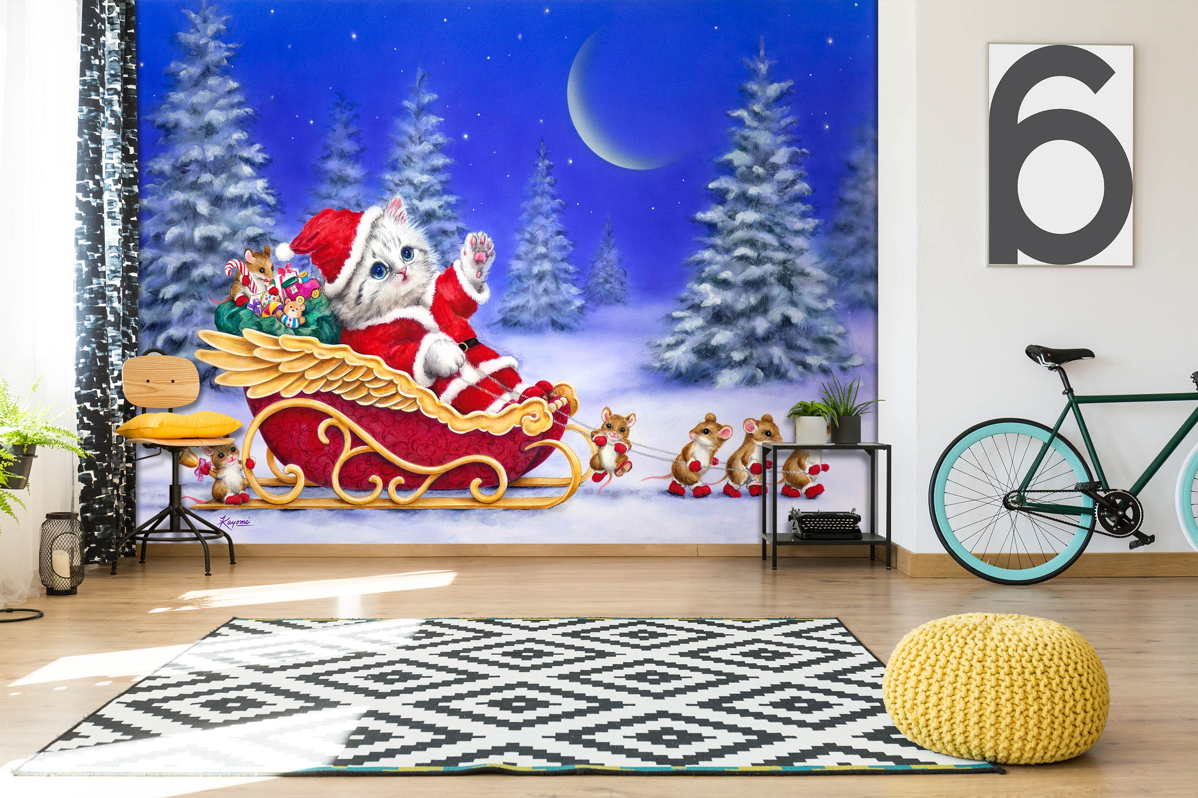 3D Christmas Cat Moon 5544 Kayomi Harai Wall Mural Wall Murals