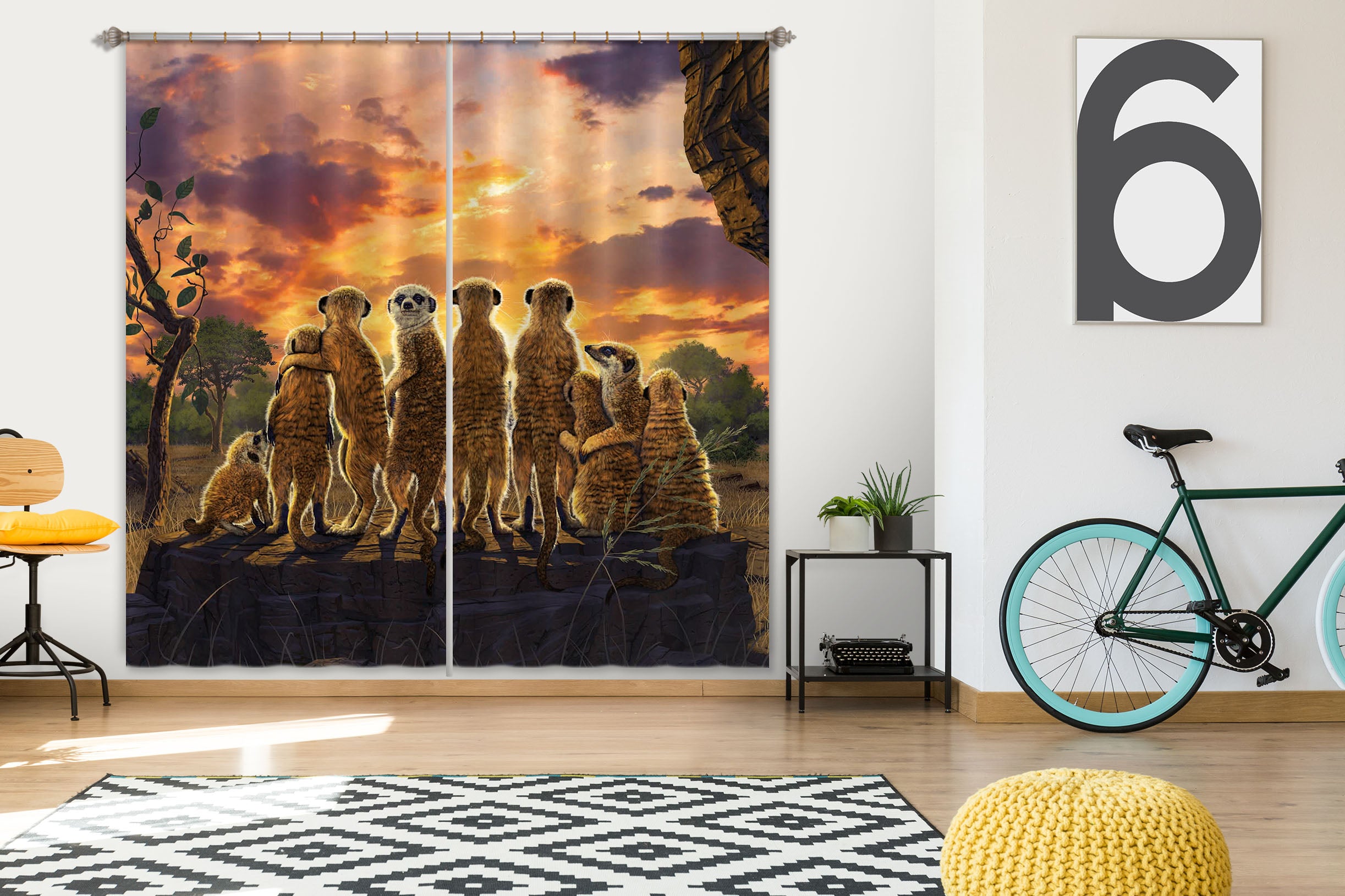 3D Meerkats Def 052 Vincent Hie Curtain Curtains Drapes