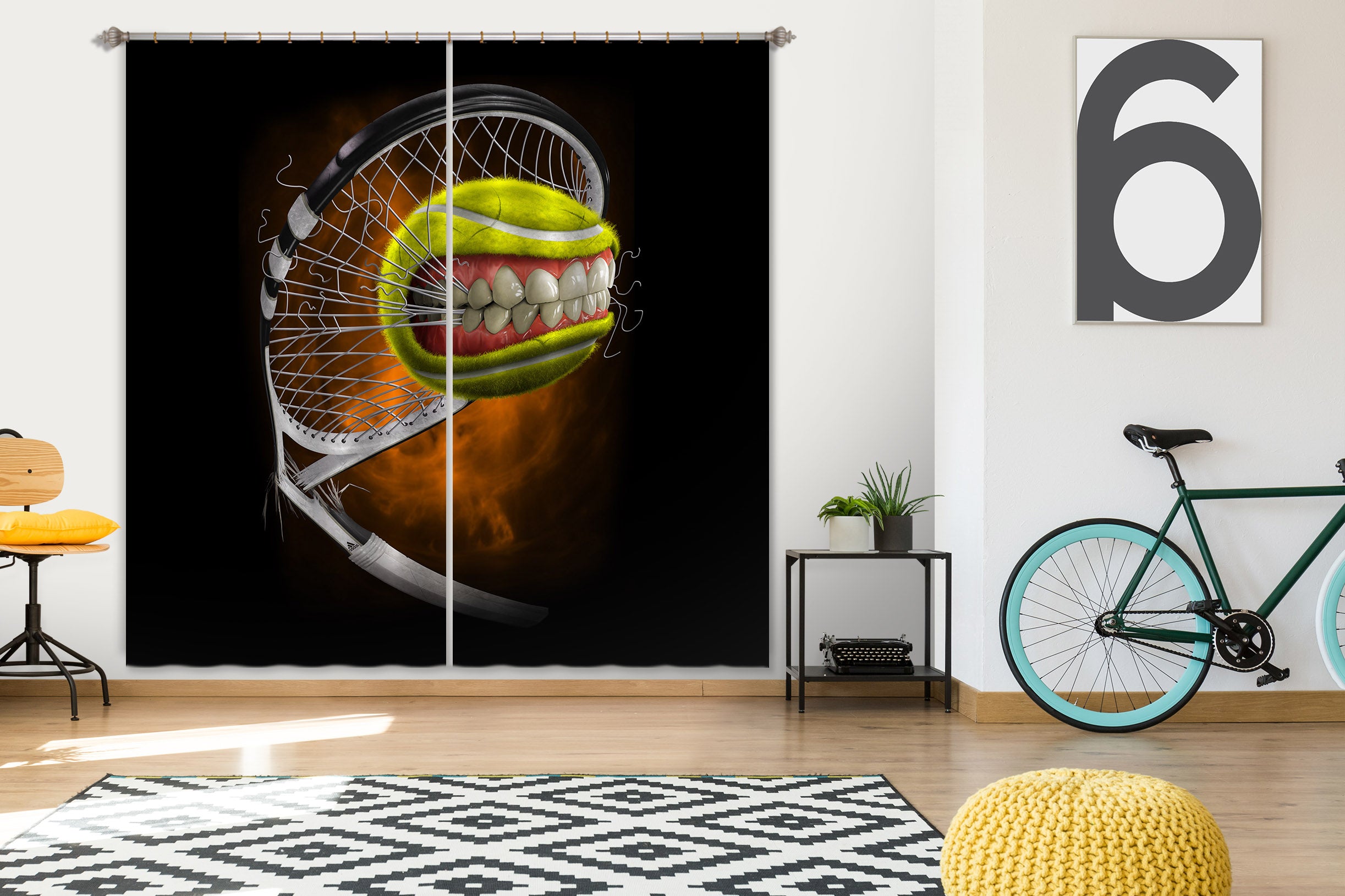 3D Teeth Tennis Net 5052 Tom Wood Curtain Curtains Drapes