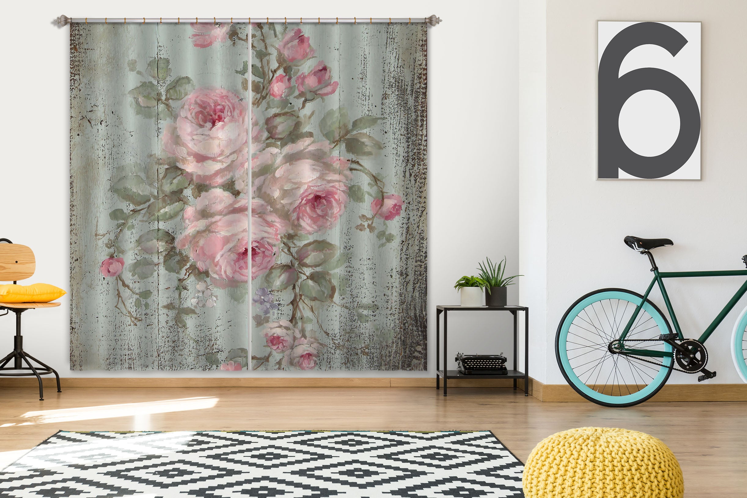 3D Pink Rose 052 Debi Coules Curtain Curtains Drapes