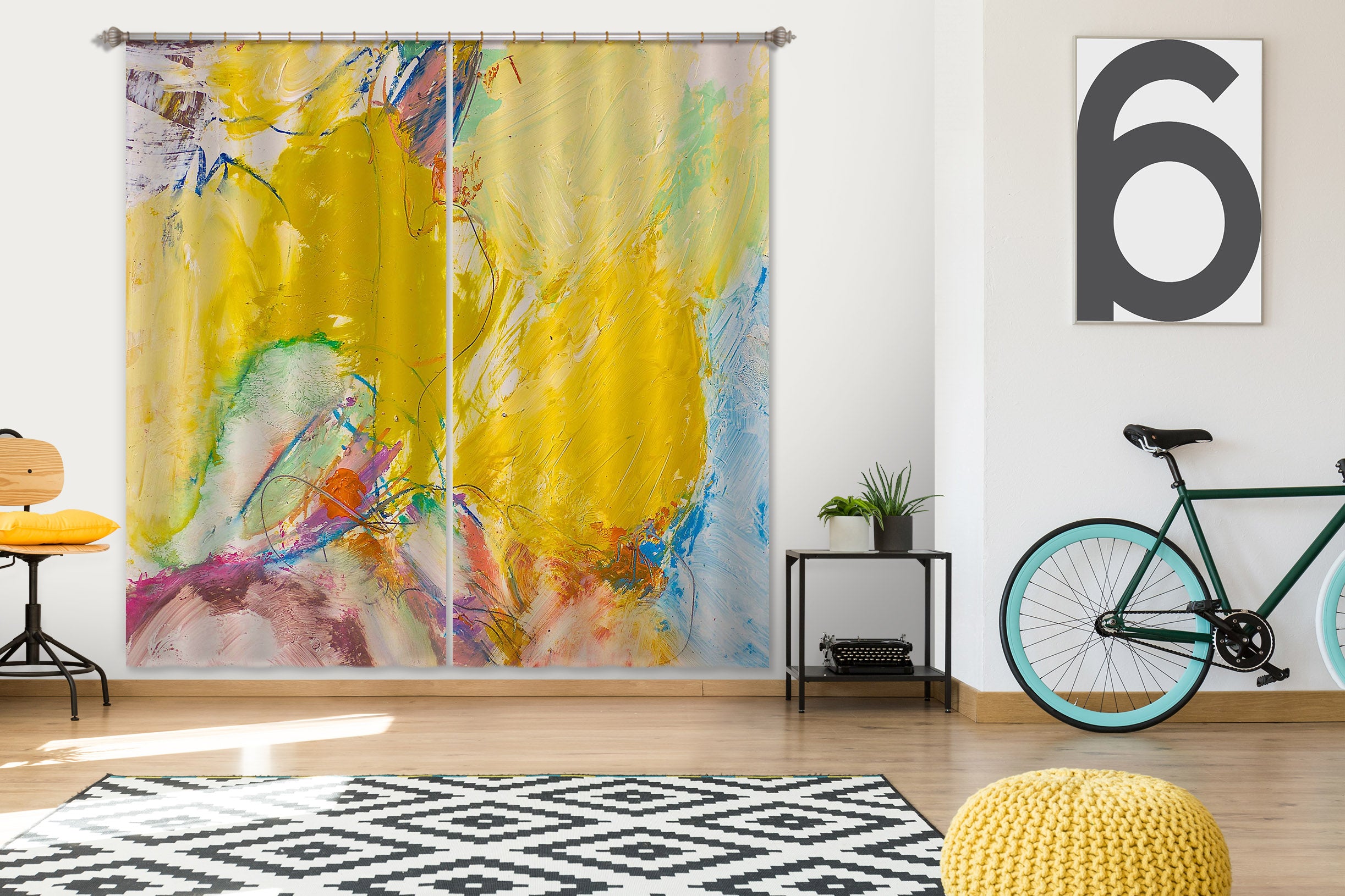 3D Yellow Graffiti 177 Allan P. Friedlander Curtain Curtains Drapes