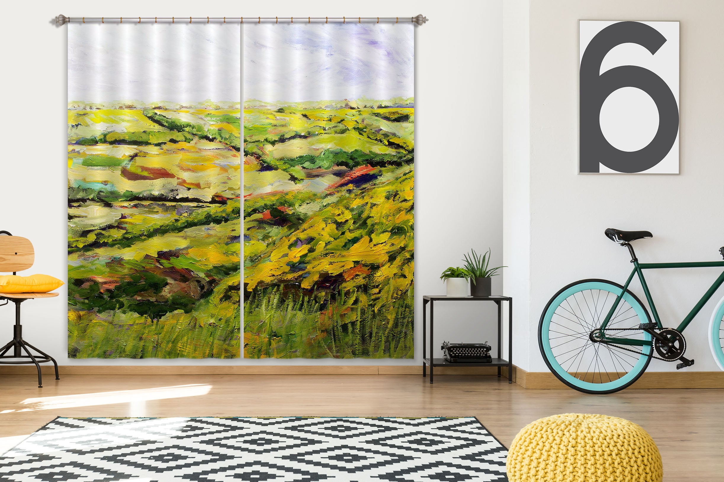 3D Sunny Field 220 Allan P. Friedlander Curtain Curtains Drapes