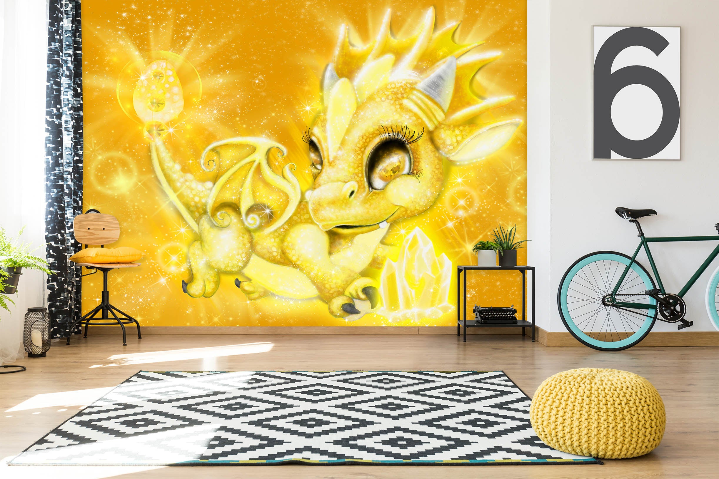 3D Yellow Crystal Dragon 8412 Sheena Pike Wall Mural Wall Murals