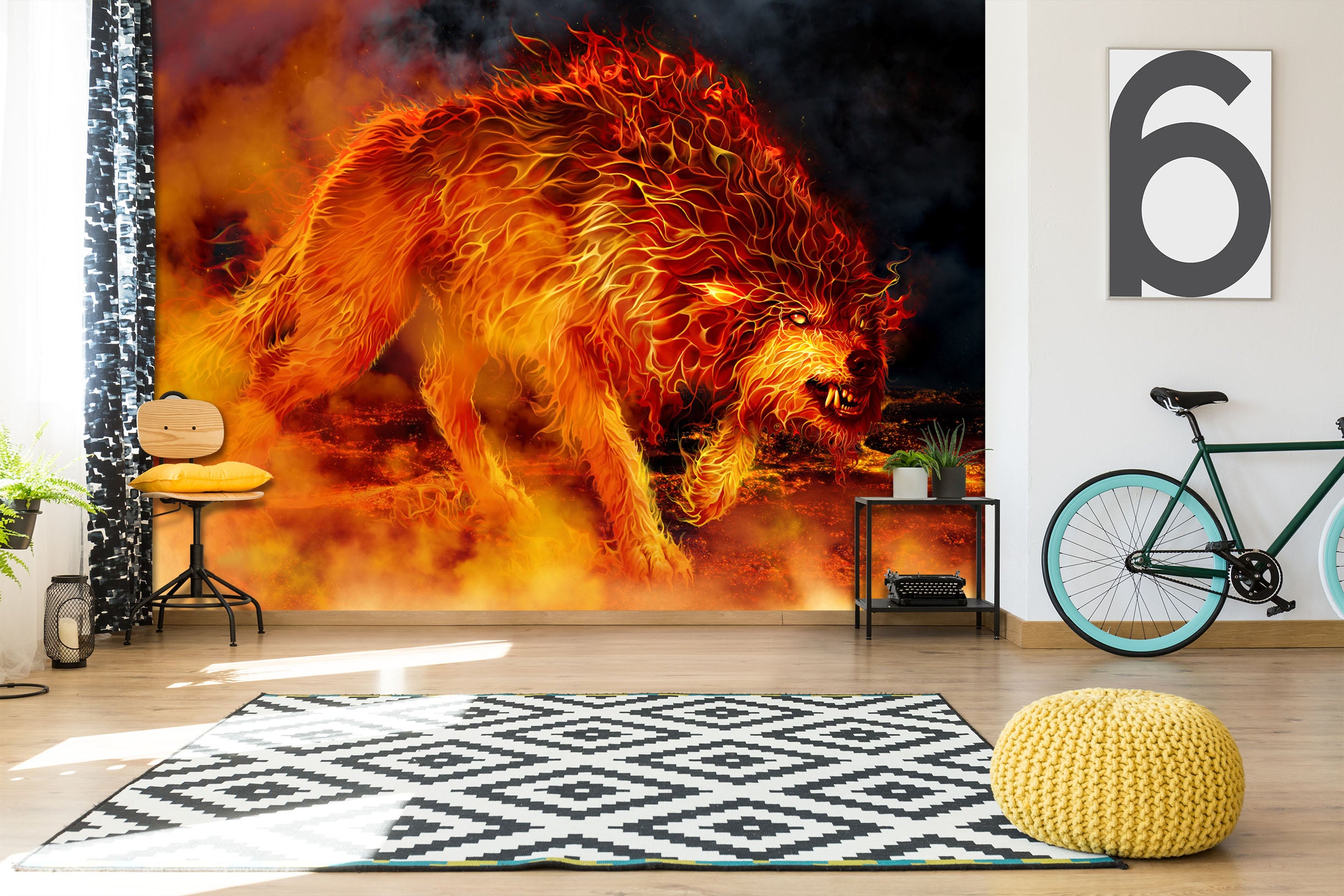 3D Flaming Wolf 5009 Tom Wood Wall Mural Wall Murals