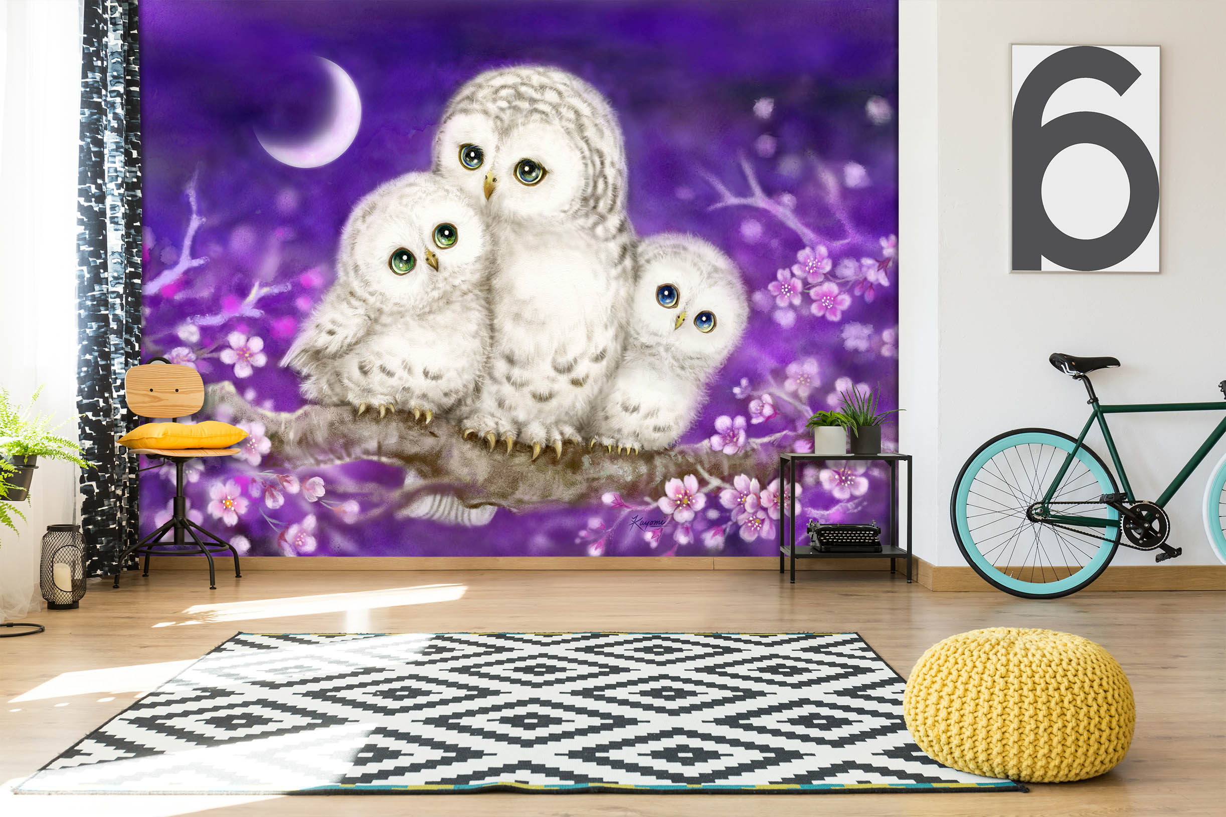 3D Owl Family 5534 Kayomi Harai Wall Mural Wall Murals