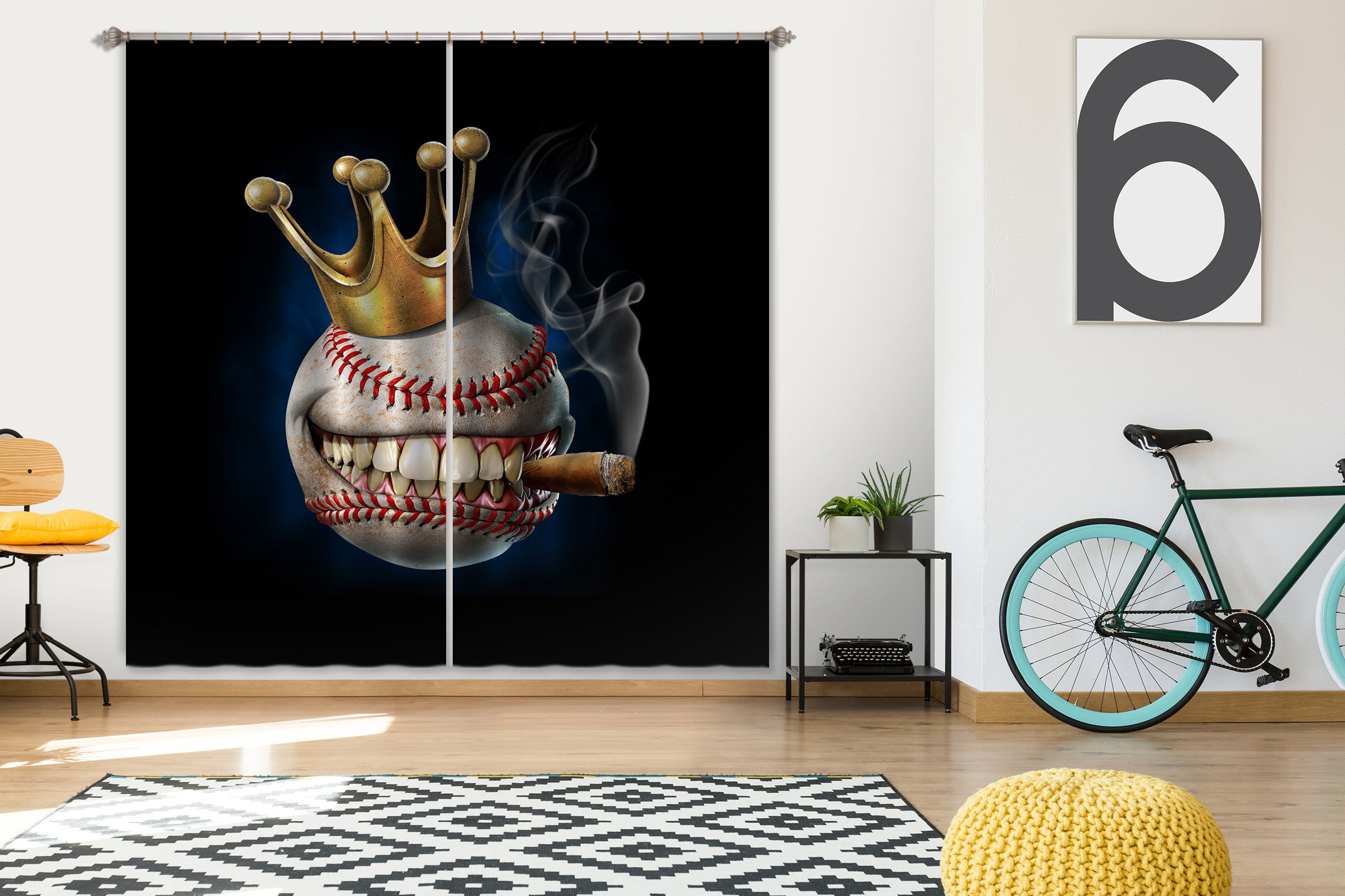 3D Crown Teeth Baseball 5048 Tom Wood Curtain Curtains Drapes