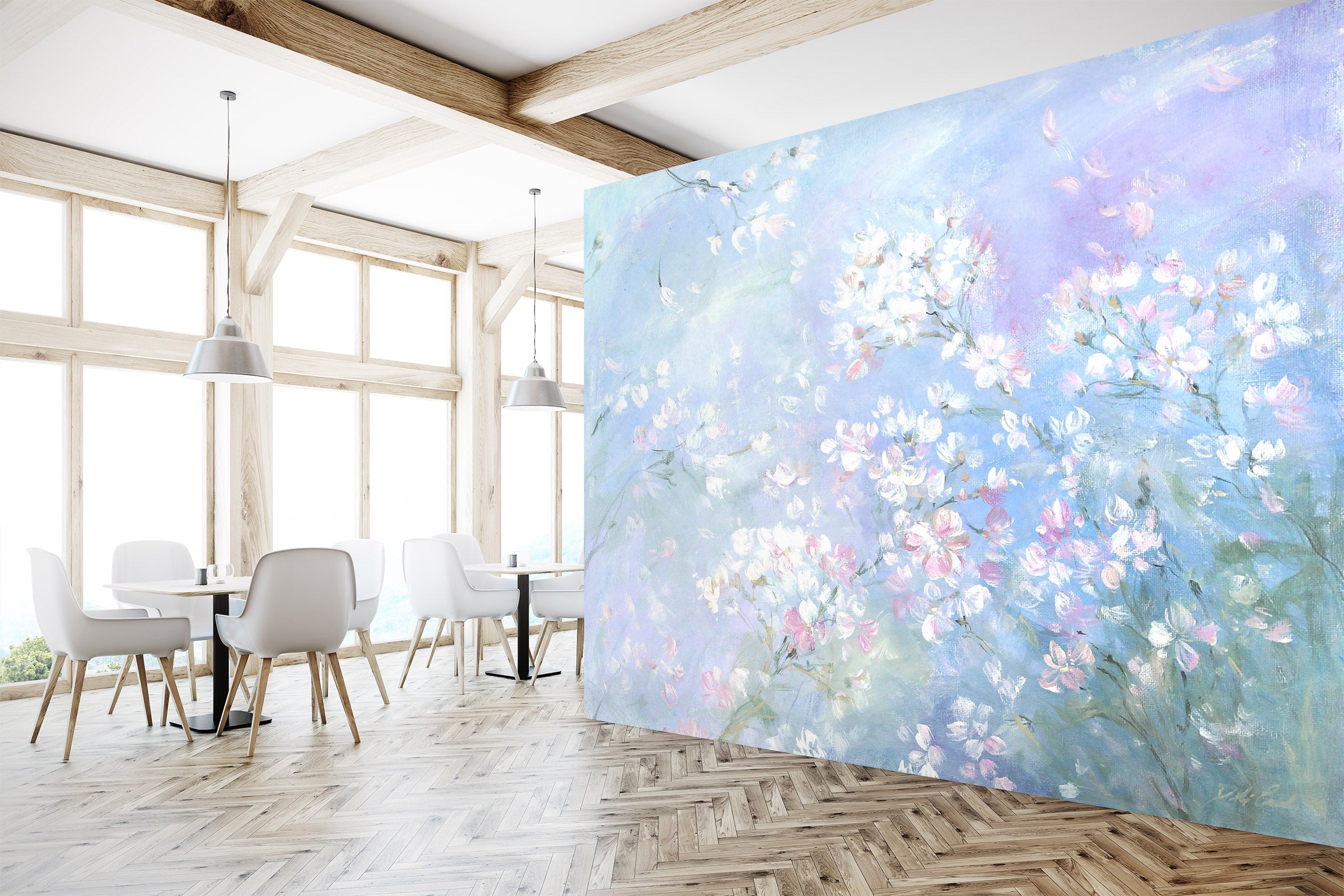 3D White Flowers 1619 Debi Coules Wall Mural Wall Murals