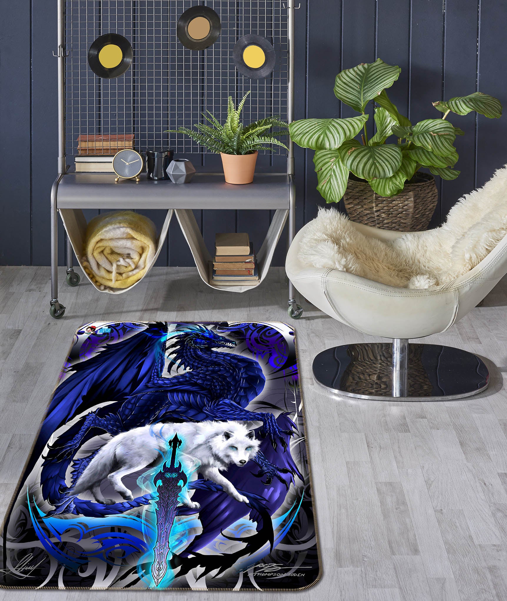 3D Dragon Wolf 8229 Ruth Thompson Rug Non Slip Rug Mat