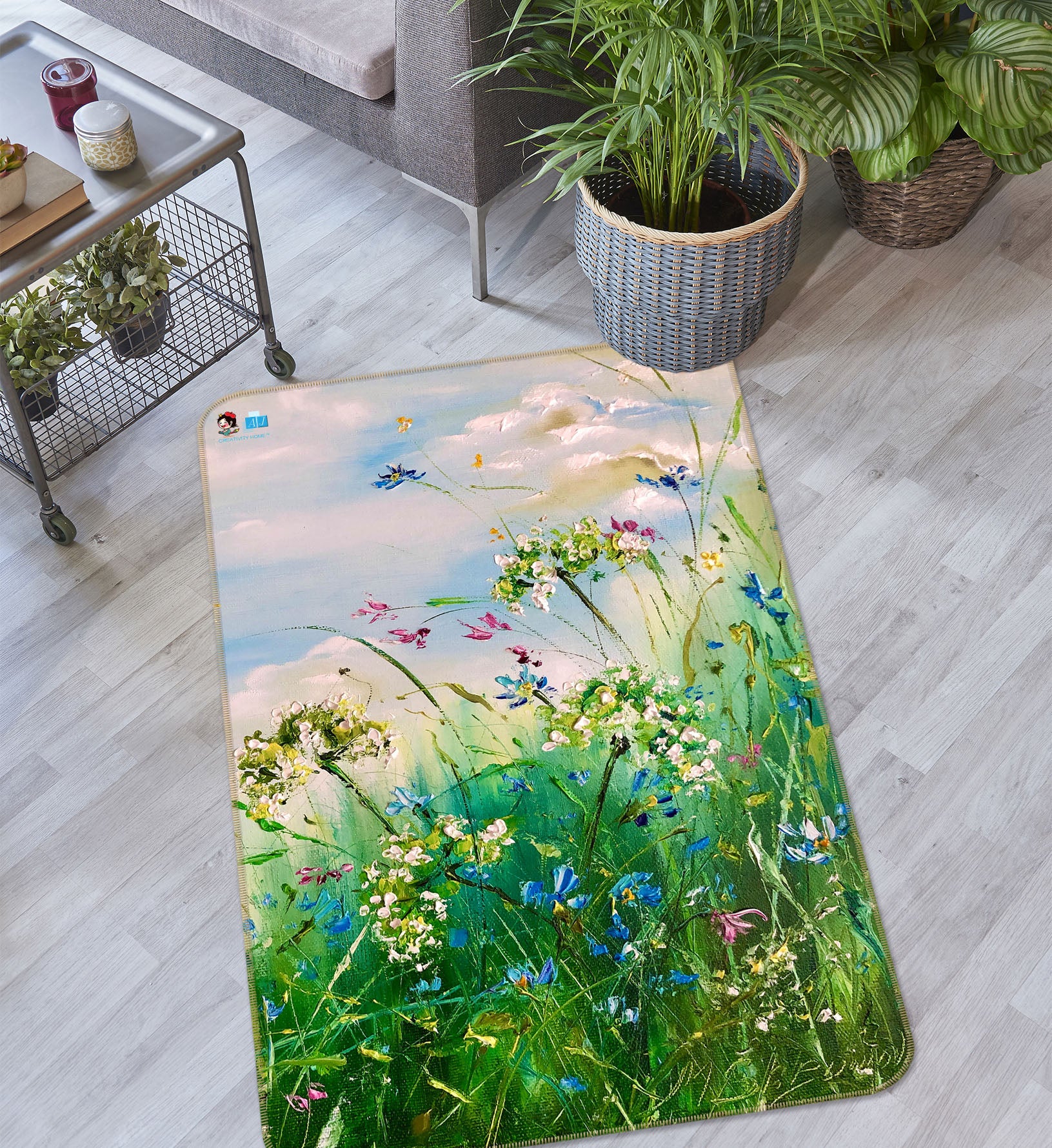 3D Green Grass Flower 1279 Skromova Marina Rug Non Slip Rug Mat